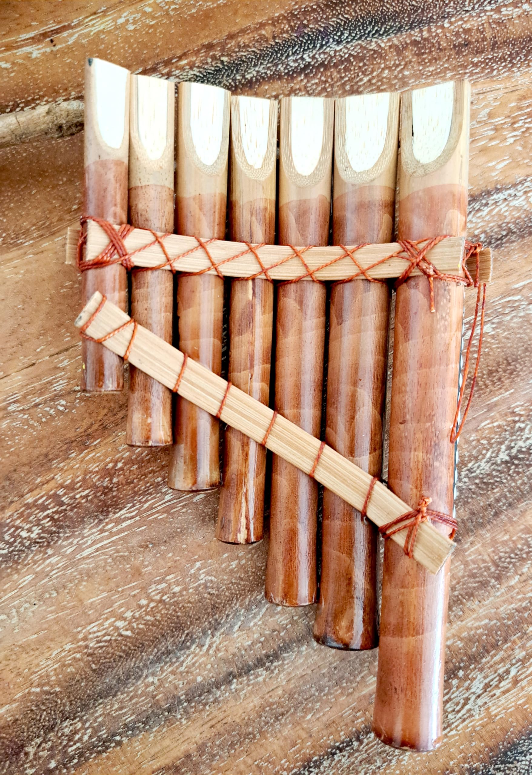 Flûte de pan en bambou Instrument de musique bois Artisanale 7 tubes décorée