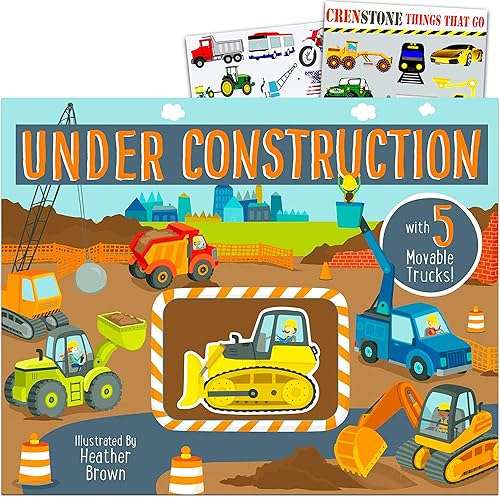Under Construction Juego de libro para niños pequeños ~ Libro de vehículos de construcción con camiones móviles y calcomanías Crenstone (tractores,