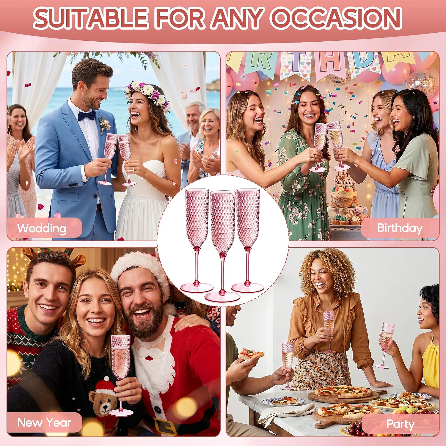 LITIVY 24 Pcs Plastic Pink Champagne Flutes 5.5oz Unbreakable Wedding Champagne Glasses Reusable Acrylic Goblet Drinkware For Birthday Party (24, Clear Pink)