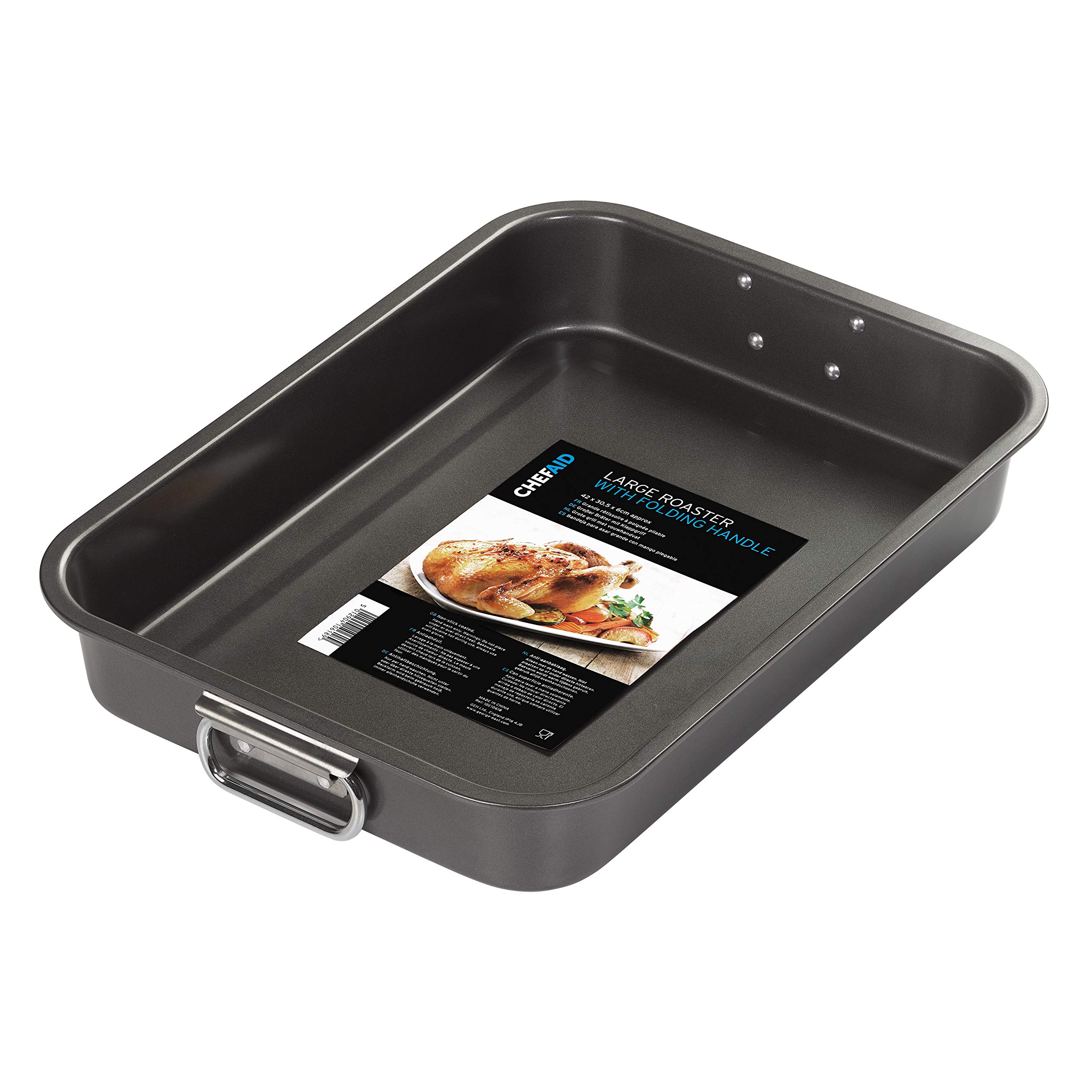 Chef Aid Large Roaster 42 x 30.5 x 6cm, Built with Folding Handles for Easy Movement and Storage, Non Stick, Roasting essential