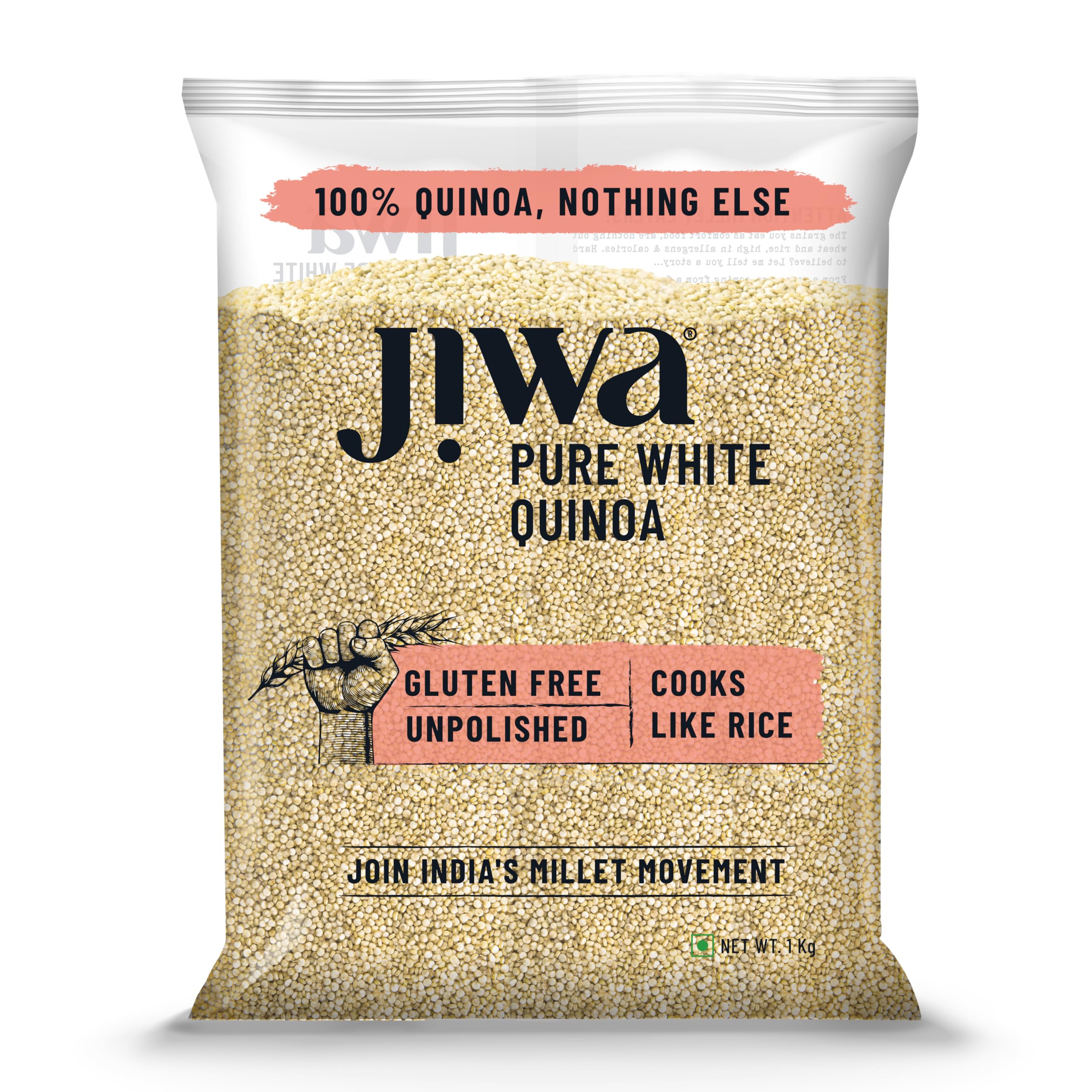 Jiwa Pure White Quinoa | High Protein | Cooks like Rice | Gluten Free| Superfood | 1 kg