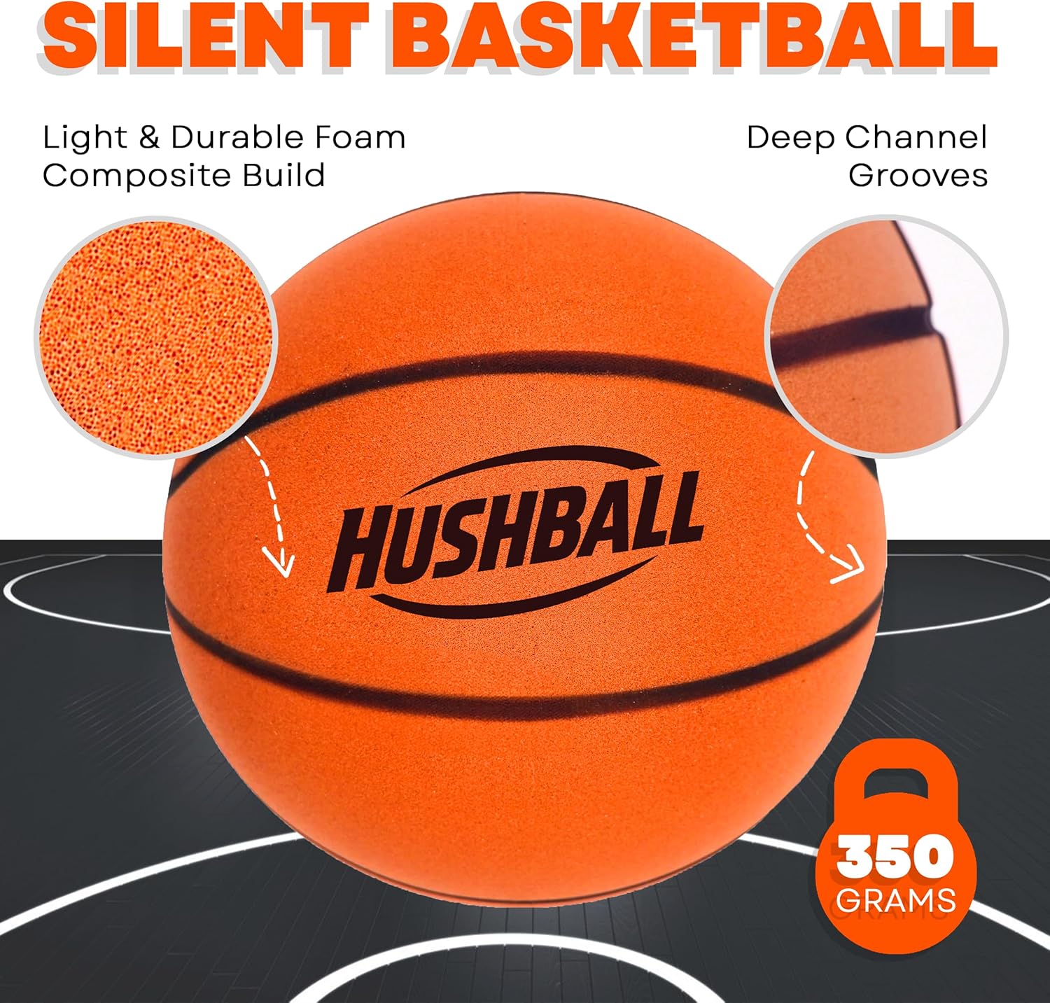 Silent Basketball Size 7 (29.5") Ready to Play - Grooved Airless Indoor Basketball for Quiet Dribbling - PRO PU Foam Ball - Not Vaccum Packaged - Real Feel