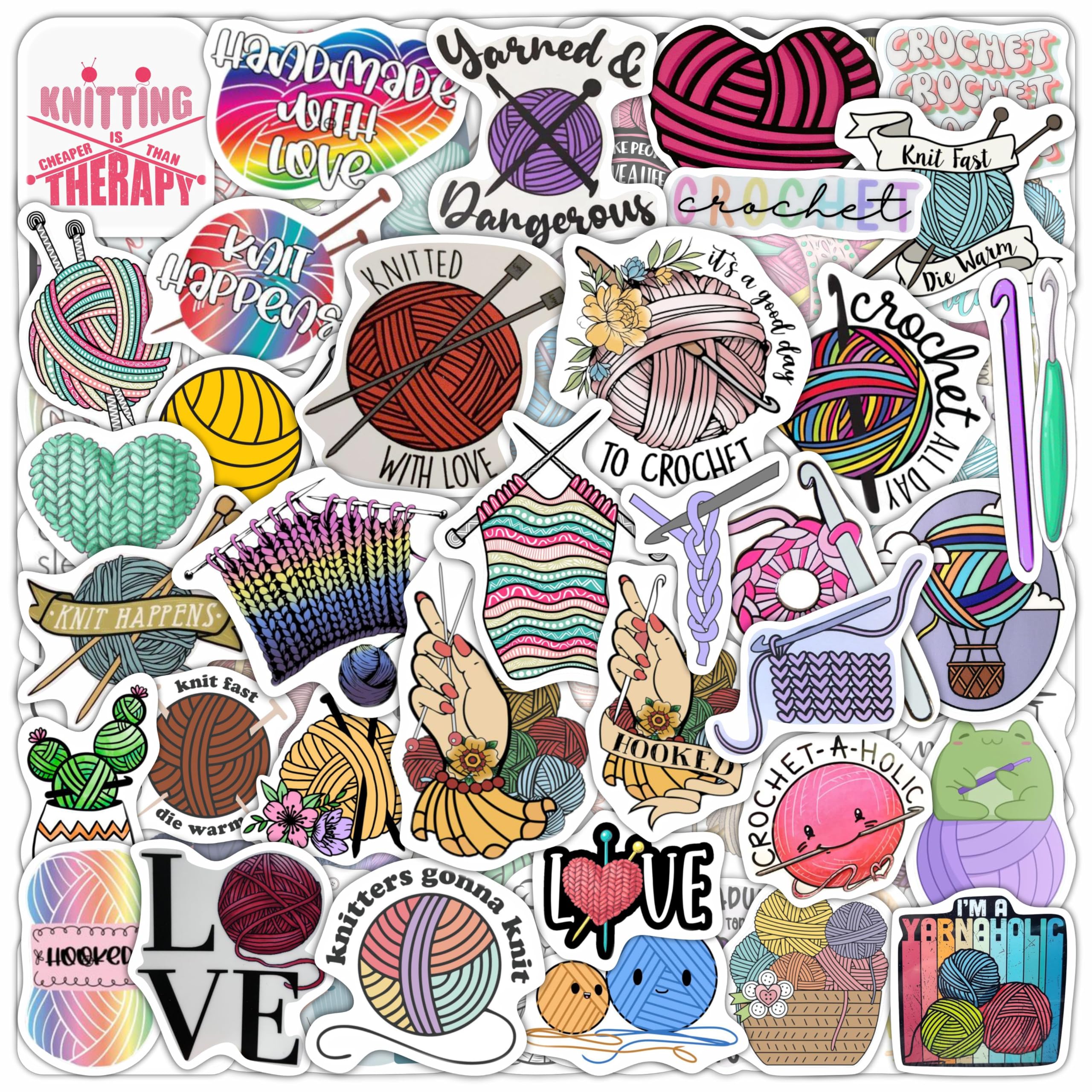 Crochet Stickers and Knitting Stickers for Water Bottle and Laptop - Waterproof Vinyl Yarn Decals Laptop Decals, Gifts for Women &amp; Men
