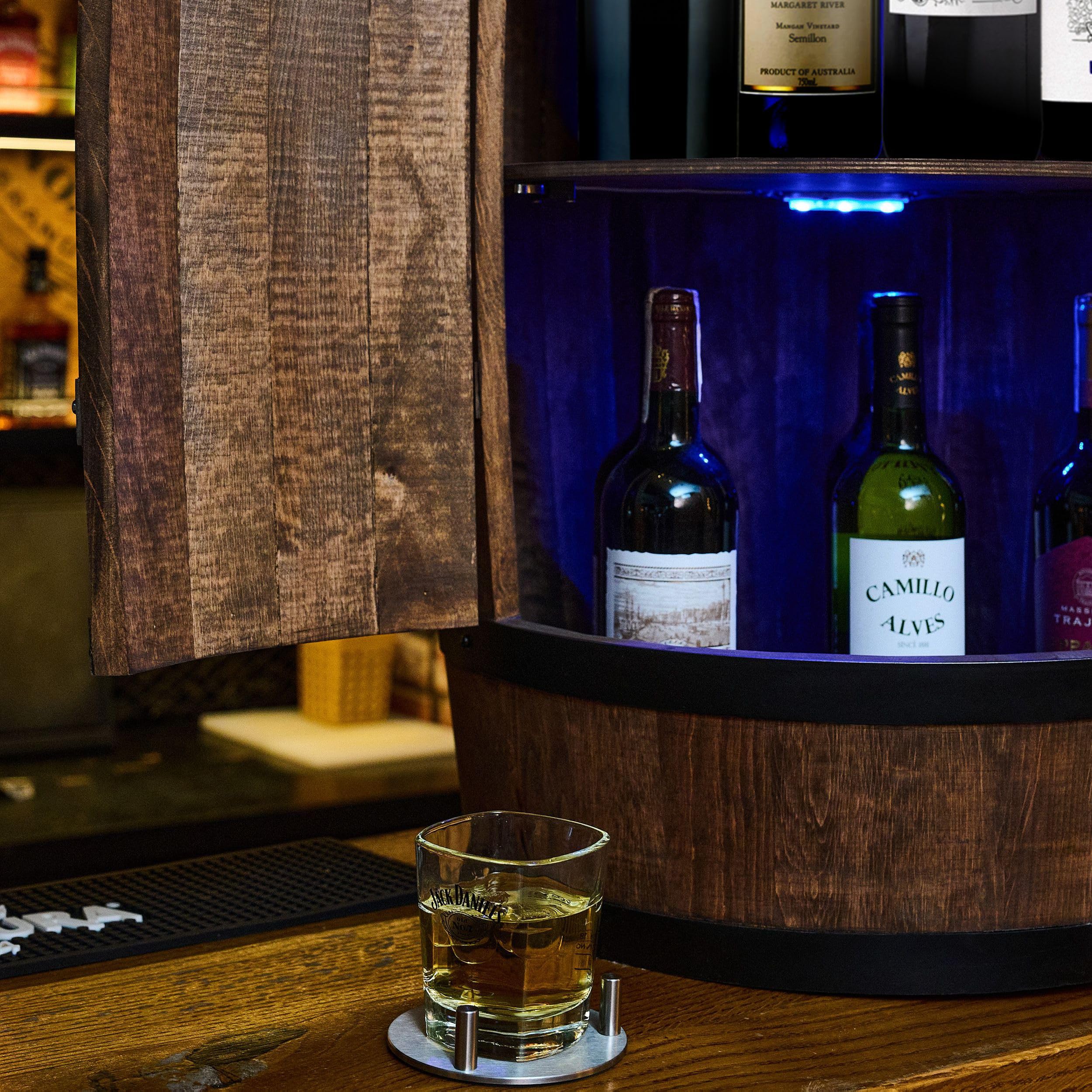 Creative Cooper Casier/Baril à vin avec Porte LED RGB - Armoire à Alcool - Étagère à Bouteilles - Meuble en Bois - 80 cm (wenge)