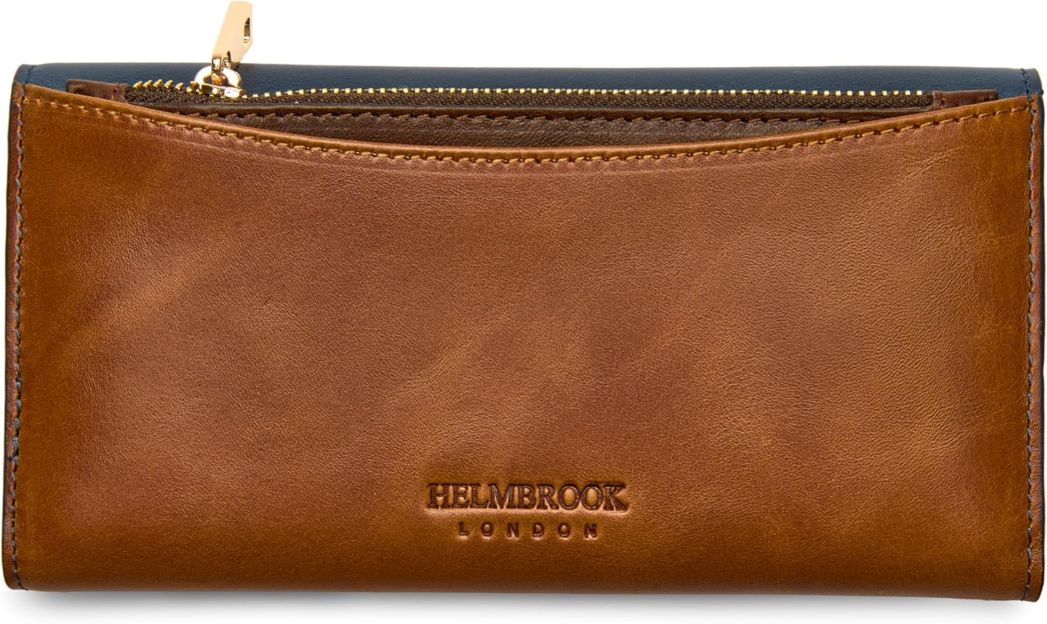 Handcrafted Full-Grain Leather Women’s Wallet, RFID Blocking, 12 Card Slots, 3 Compartments, Removable Zipper Coin Pouch, Gift Box & Pouch, Christmas & Birthday, Navy Blue-Tan - Image 4