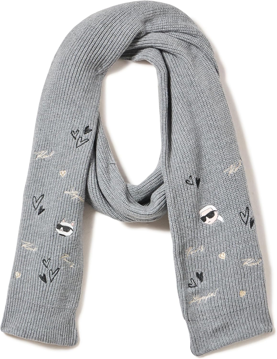 KARL LAGERFELD womens Embroidered Karl Hearts Winder Scarf