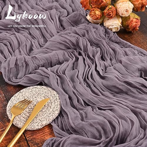 Miniatura 7 de Lykoow Paquete de 10 caminos de mesa de estopilla de uva, gasa rústica de 10 pies, decoración de mesa de boda, mantel de decoración de mesa de boda