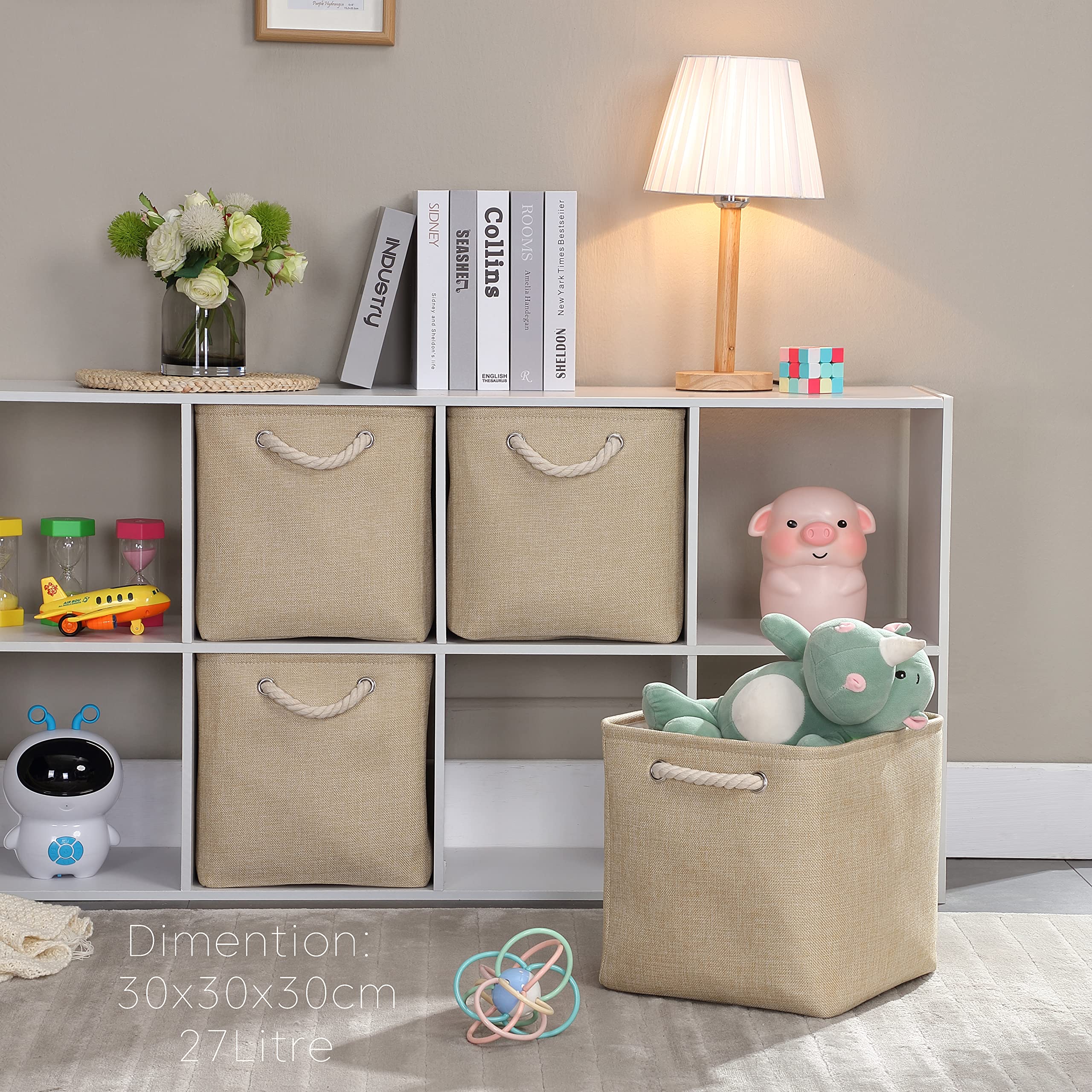 Stoff-Aufbewahrungskörbe, würfelförmig, 30 x 30 x 30 cm, Grau und Beige, perfekt für Schrankregale und Aufbewahrungslösungen, strapazierfähiger Stoff, stilvolle Heimdekoration, 4 Stück