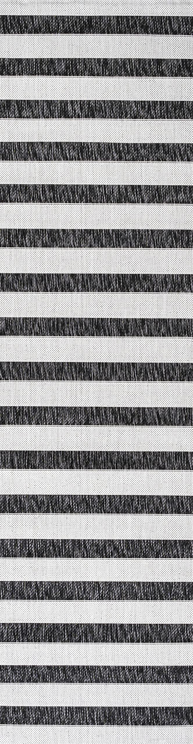 JONATHAN Y SMB112B-210 Aveiro Wide Stripe Indoor Outdoor Area Rug, Bohemian, Coastal, Mediterranean Easy Cleaning,Bedroom,Kitchen,Backyard,Patio,Non Shedding, Black/Cream, 2 X 10