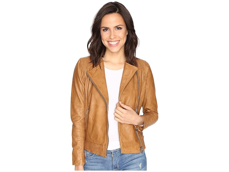 

Lucky Brand Collarless Leather Jacket (Camel) Women's Coat