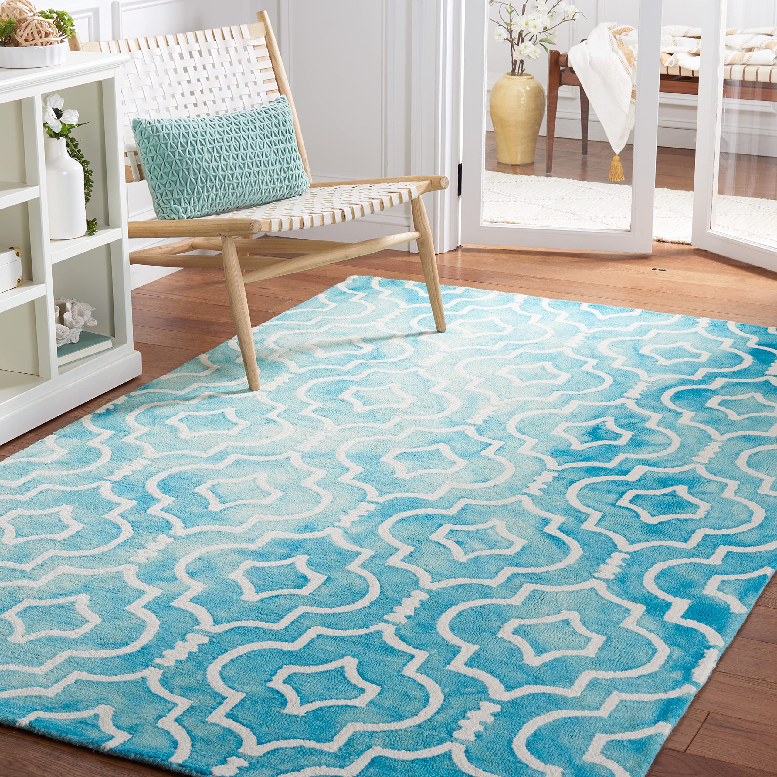 SAFAVIEH Dip Dye Collection 3' x 5' Turquoise/Ivory DDY538D Handmade Moroccan Watercolor Premium Wool Area Rug
