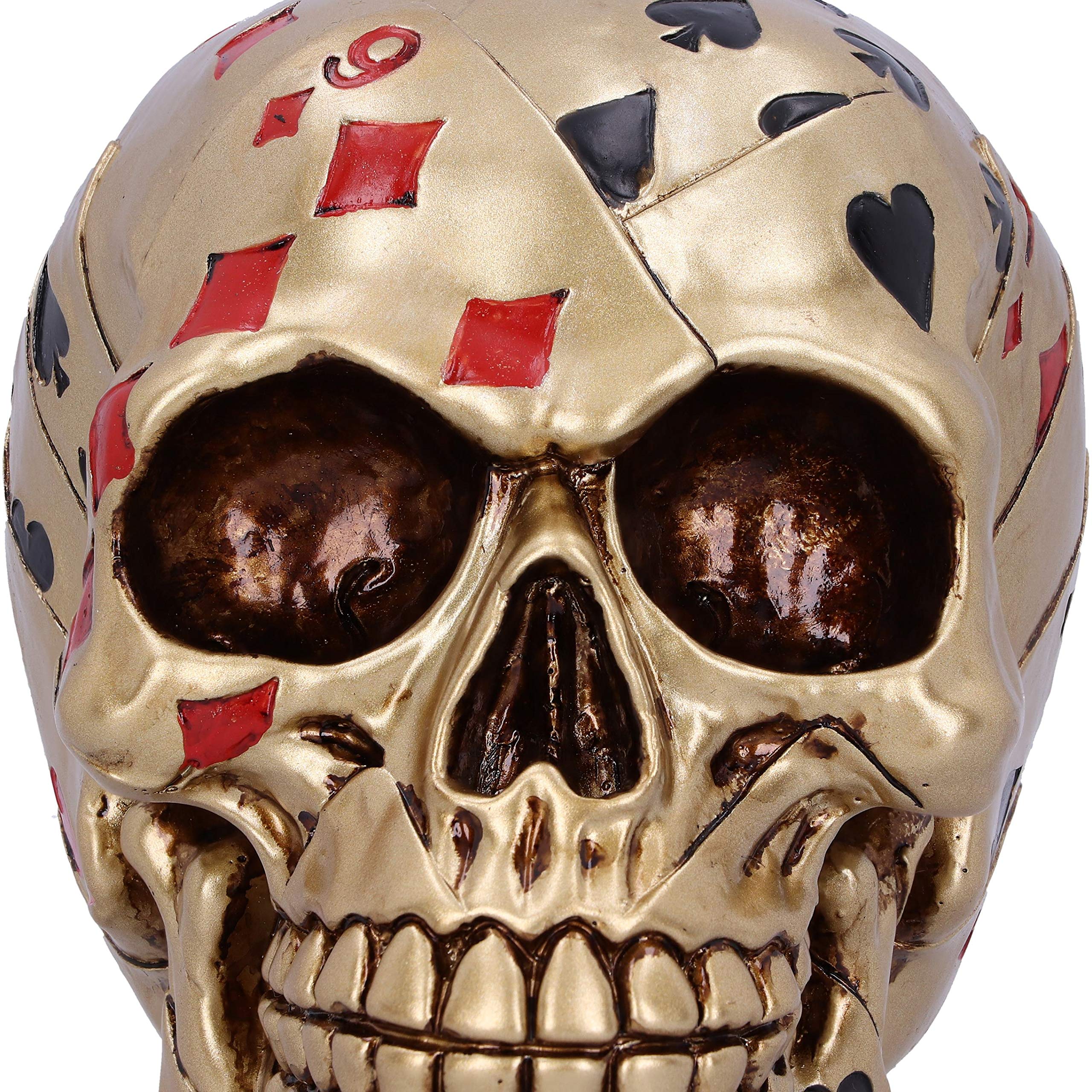 Nemesis Now Dead Mans-Adorno de Calavera de Cartas Doradas, Resina, 15 cm