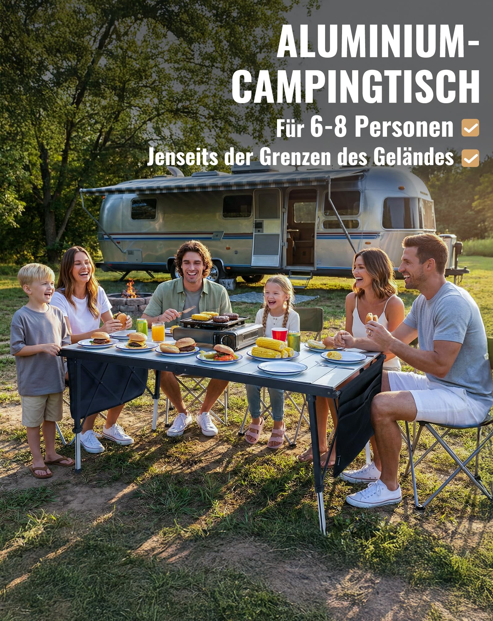 KingCamp Campingtisch Klappbar Extra Groß Höhenverstellbar, 140x70cm 48-70cm Mit Aufbewahrungstaschen, Leicht & Stabil Für Garten, Balkon & Outdoor