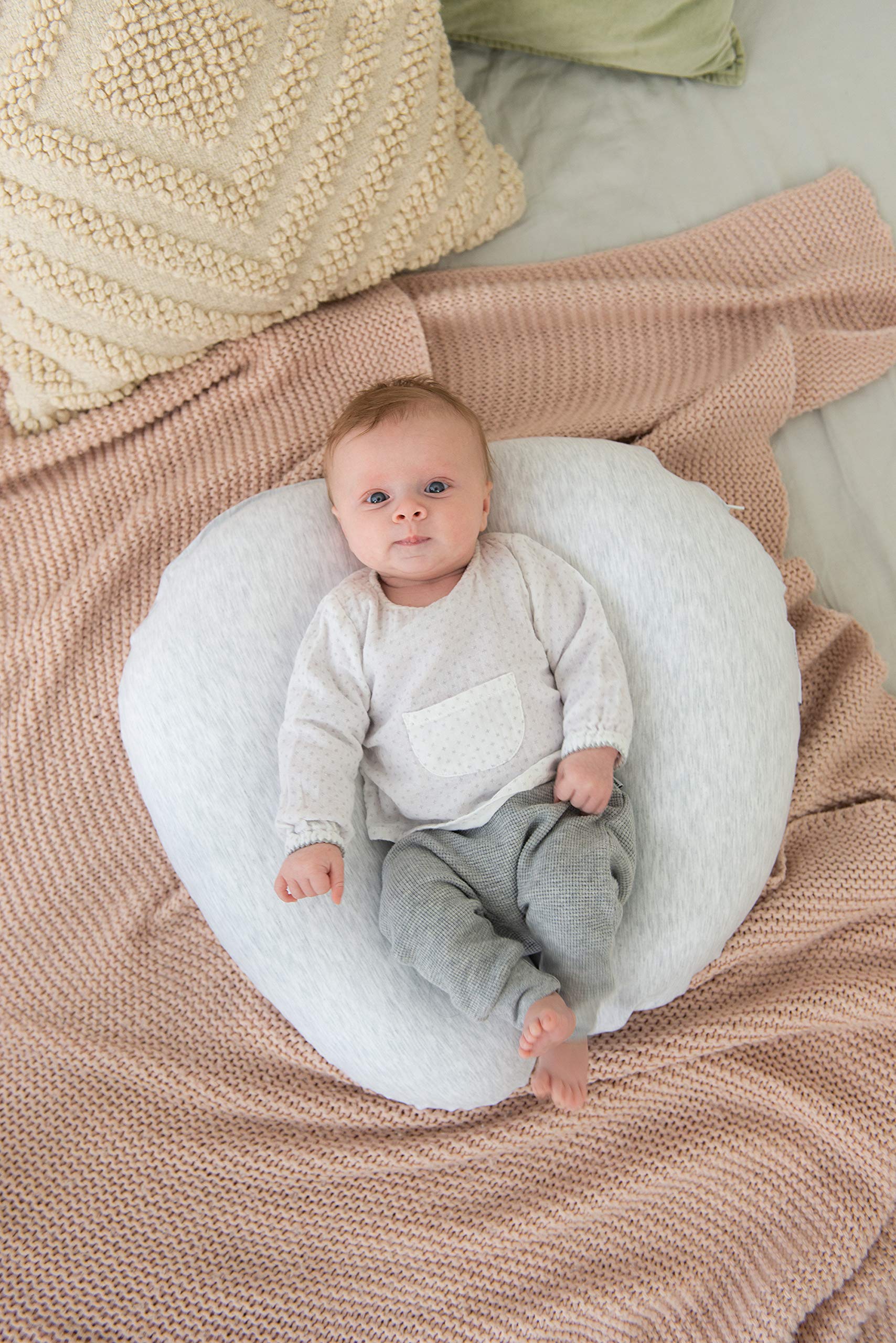 Doomoo Cojín de lactancia Softy para bebé, 150 cm, incluye funda de algodón orgánico, con relleno fino de microperlas EPS, Öko-Tex® Standard 100, blanco chino