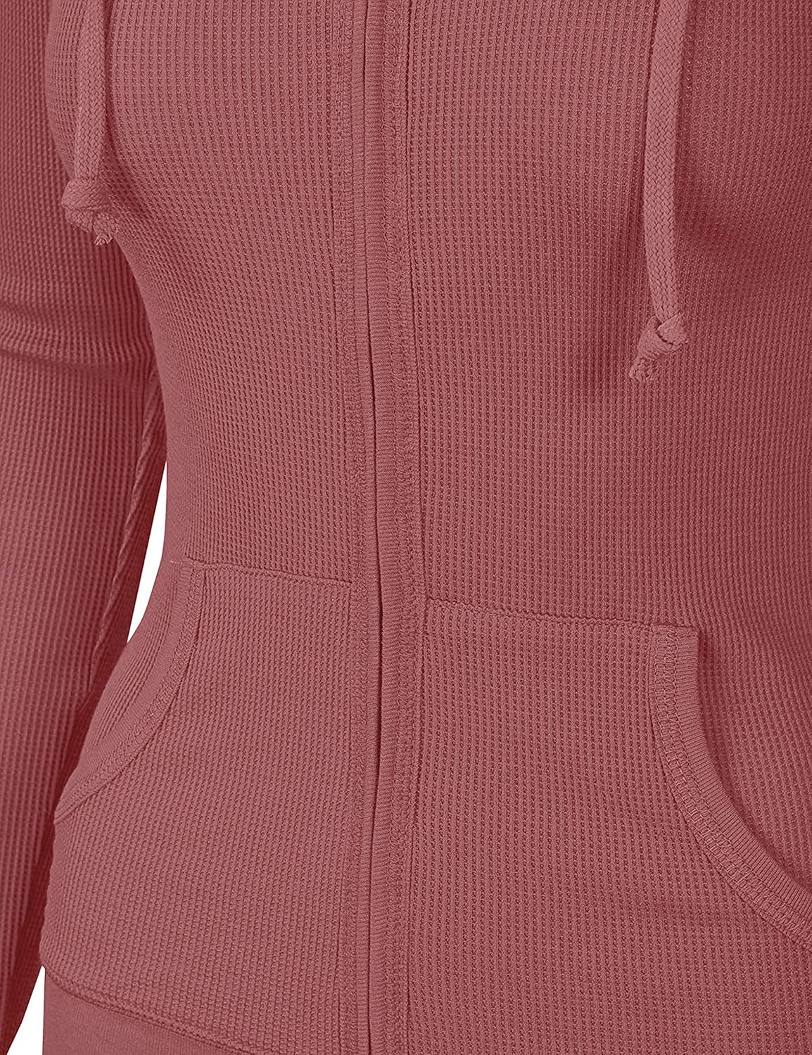 OLLIE ARNES Women's Thermal Long Hoodie Zip Up Jacket Sweater Tops Small Thermal_mauve