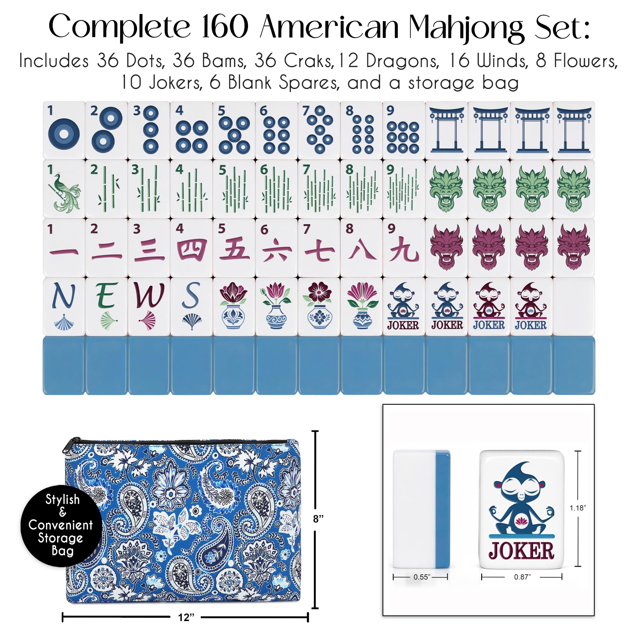 Sweet Jojo Designs Blue Monkey - Set di piastrelle in melamina Mahjong, 160 pezzi