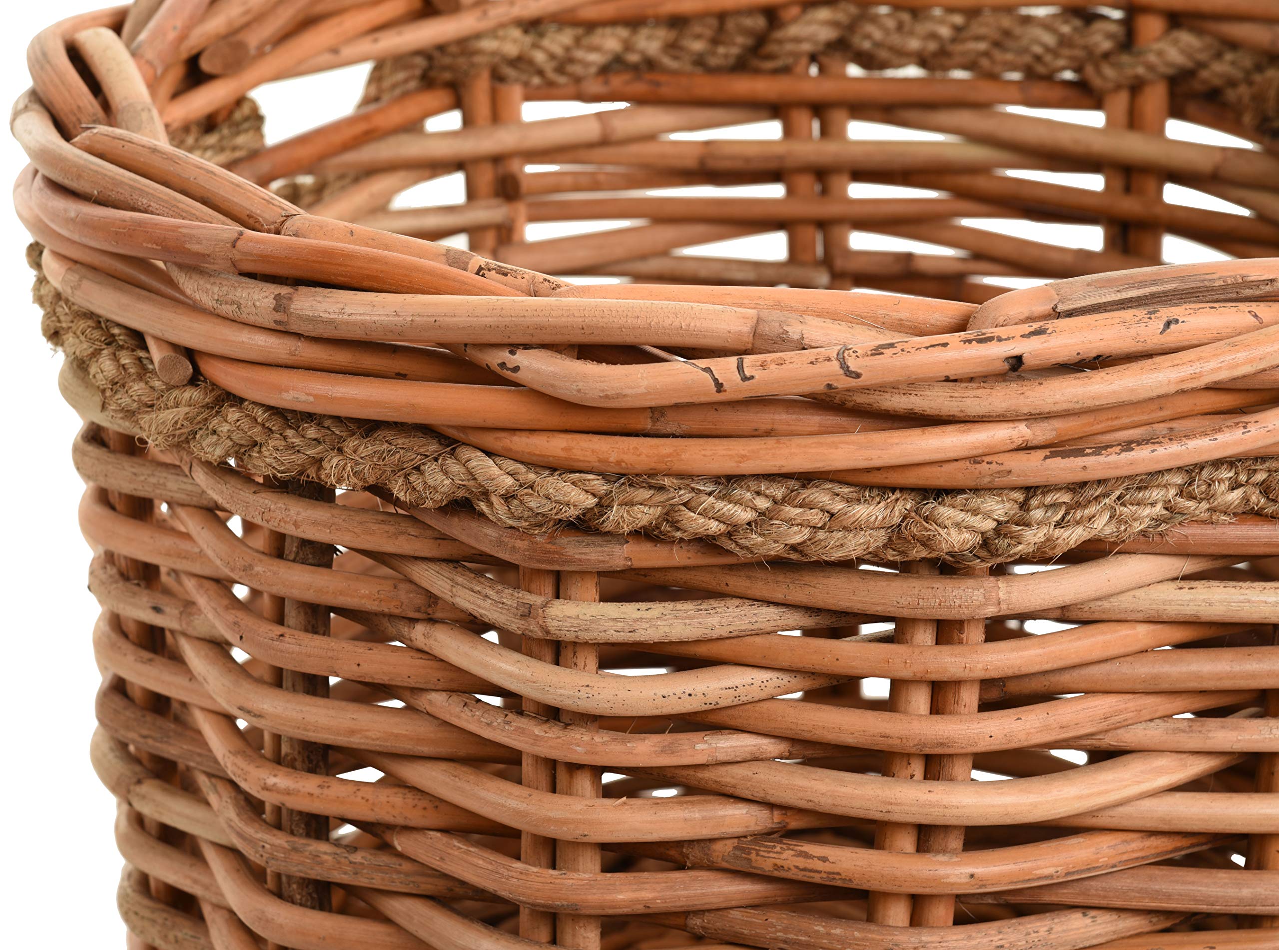 korb.outlet Duży kosz na rośliny, okrągły, naturalny rattan, z krawędzią z liny/osłonka z rattanu (Ø 50 cm)