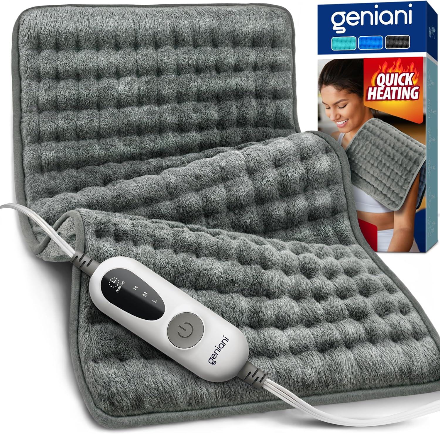 GENIANI Electric Heating Pad for Back Pain & Cramps Relief, Electric Throw, Auto Shut Off, Machine Washable, Moist Heat Pad for Neck & Shoulder - Valentines Day Gifts for Her Him, Extra Large 24x12
