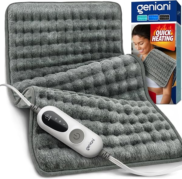 GENIANI Back Pain & Relaxation Gifts for Women – Electric Heating Pad for Back, Neck & Shoulders, Soft Microplush Electric Throw Heating Pad for Period Comfort, Fast Heating, Auto Shut Off, 12"x24"