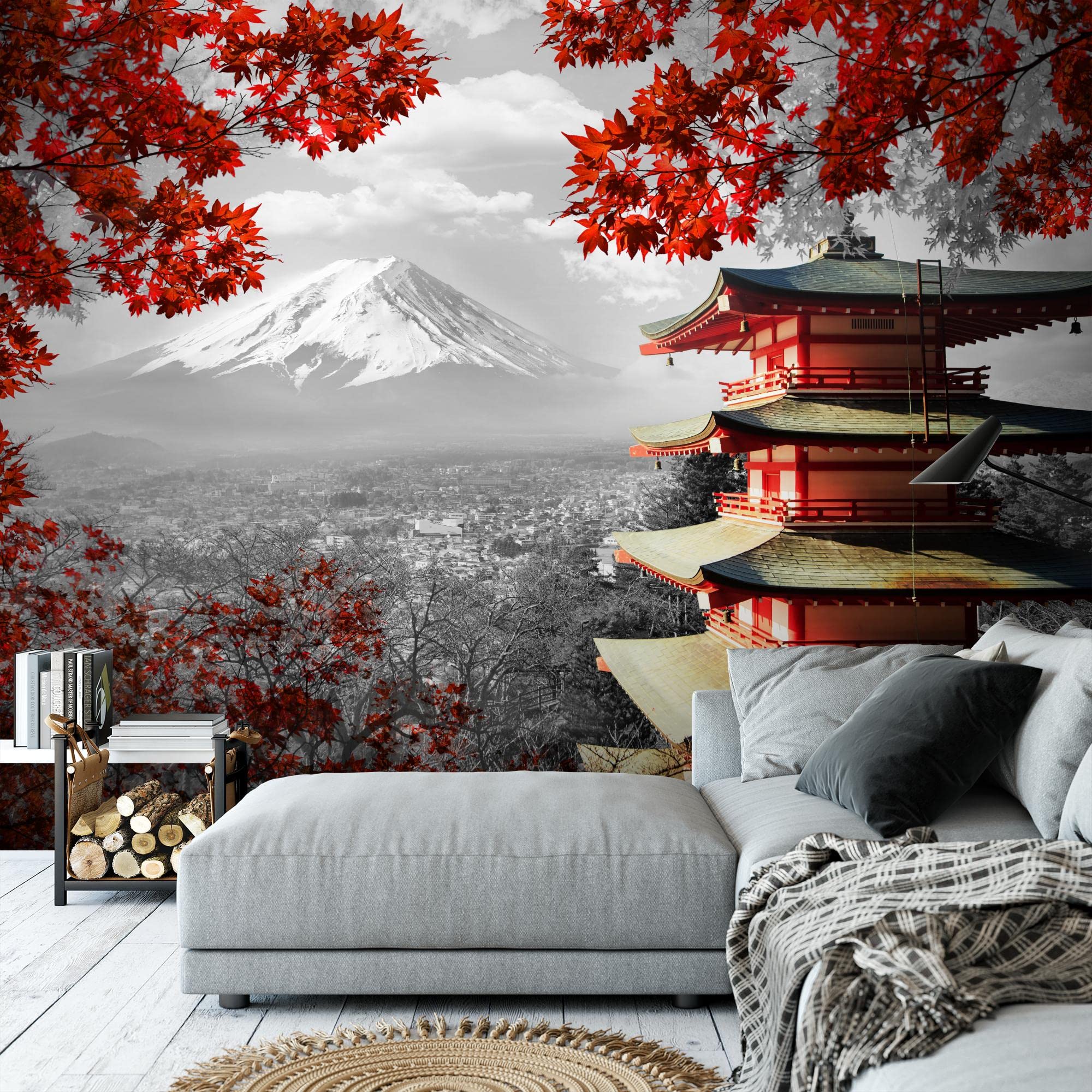 Runa Art Papel tapiz fotográfico Japón 352 x 250 cm Lana Fondo De Pantalla XXL Moderna Decoración De Pared Sala Cuarto Oficina Salón Rojo gris 9242011a