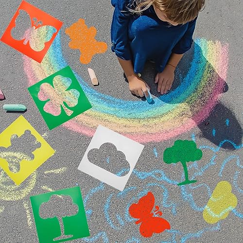 Miniatura 5 de 24 Pieces Stencils for Kids 8 Inches Drawing Stencils Chalk Stencils Large Washable Geometric and Garden Themed Primary Shape Template for Kids