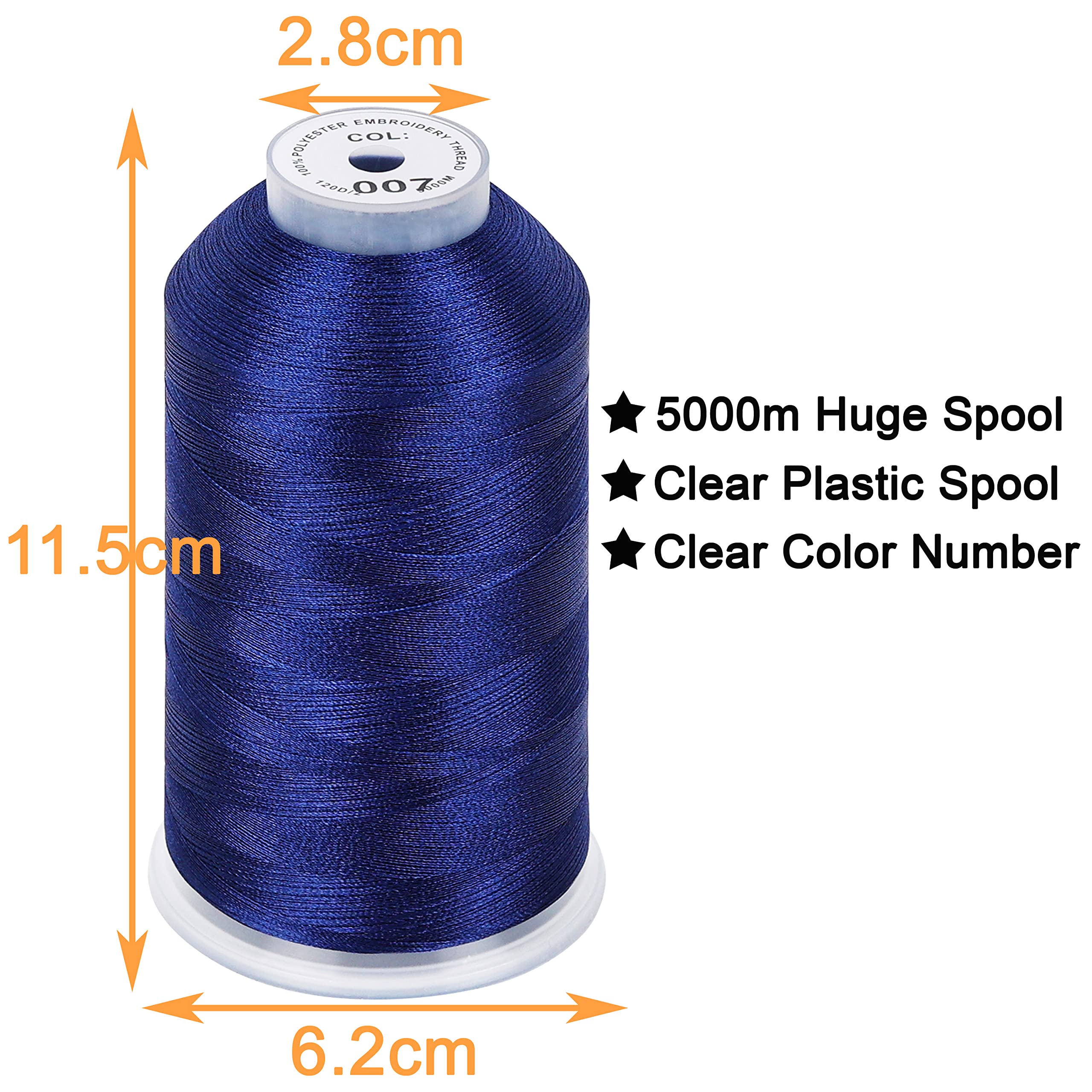 New brothread Set of 2 Polyester Machine Embroidery Thread Huge Spool 5000M for All Embroidery Machines - Prussian Blue - Image 2