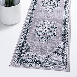 Rugs.com Lucerne Collection Runner Rug â€“ 6 Ft Runner Gray Low-Pile Rug Perfect for Hallways, Entryways