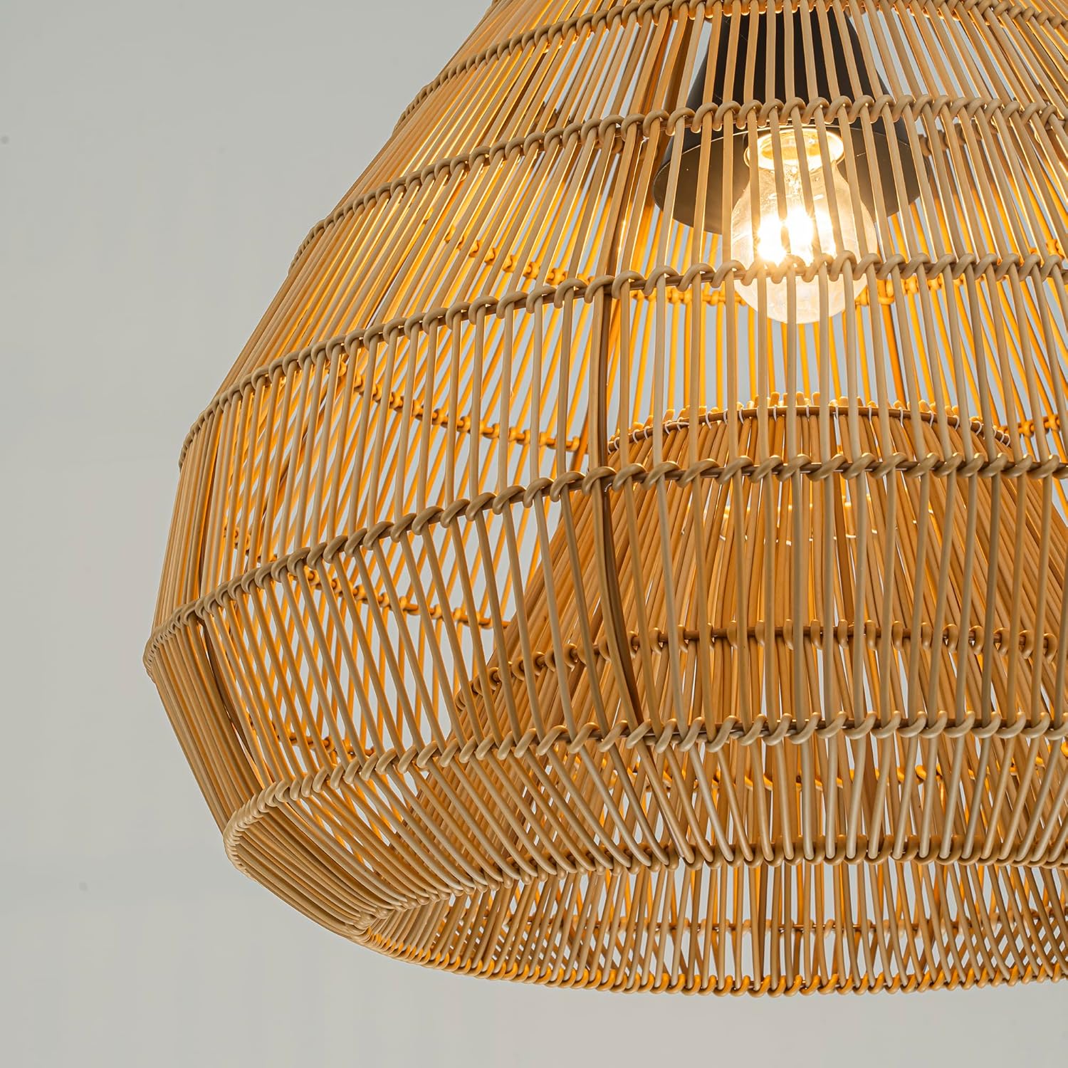 Outdoor Handmade Rattan Pendant Light Coastal Boho 1-Light 20 in. Beige Dome Ceiling Light for Patio with Wicker Rattan Shade