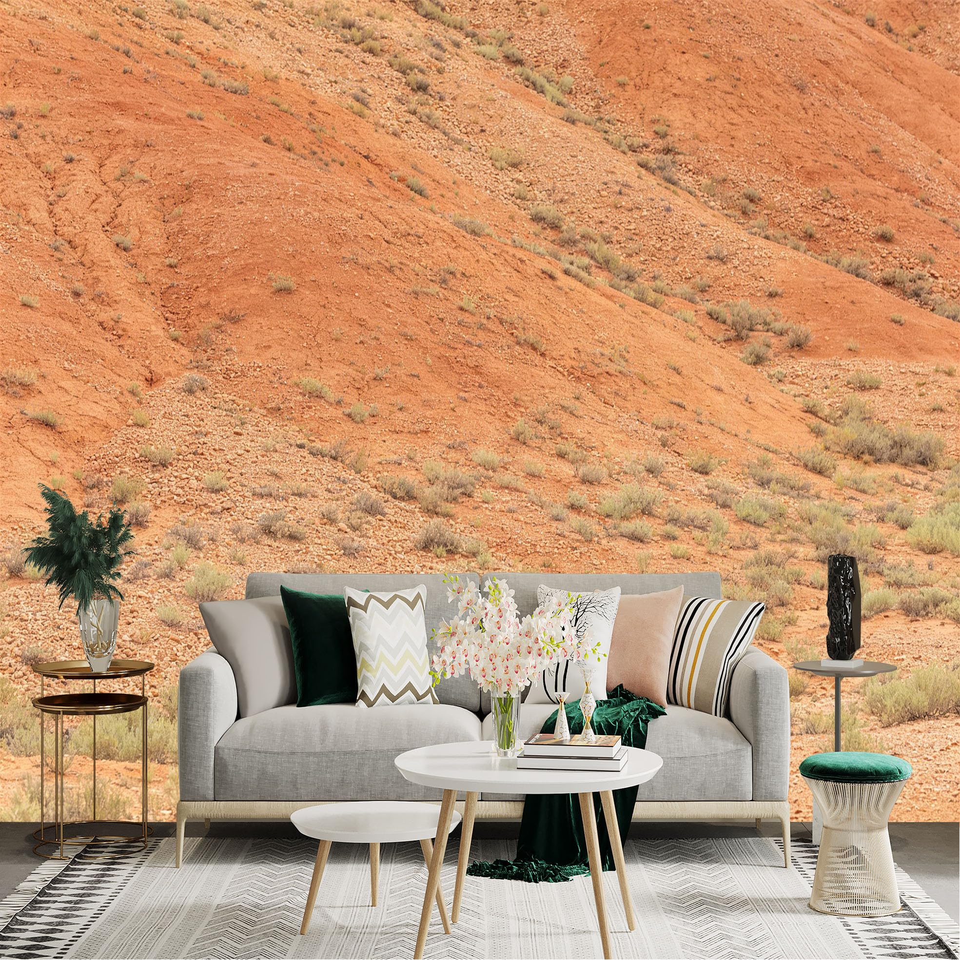 Lnzczhyre Dbh260521968 Custom Size Wall Sticker Mural， Arid Desert Terrain， Red Sandstone Hills， Sparse Shrubs， Natural Earthy Landscape， For Wall Decoration， Peelandstick Wall Decals.