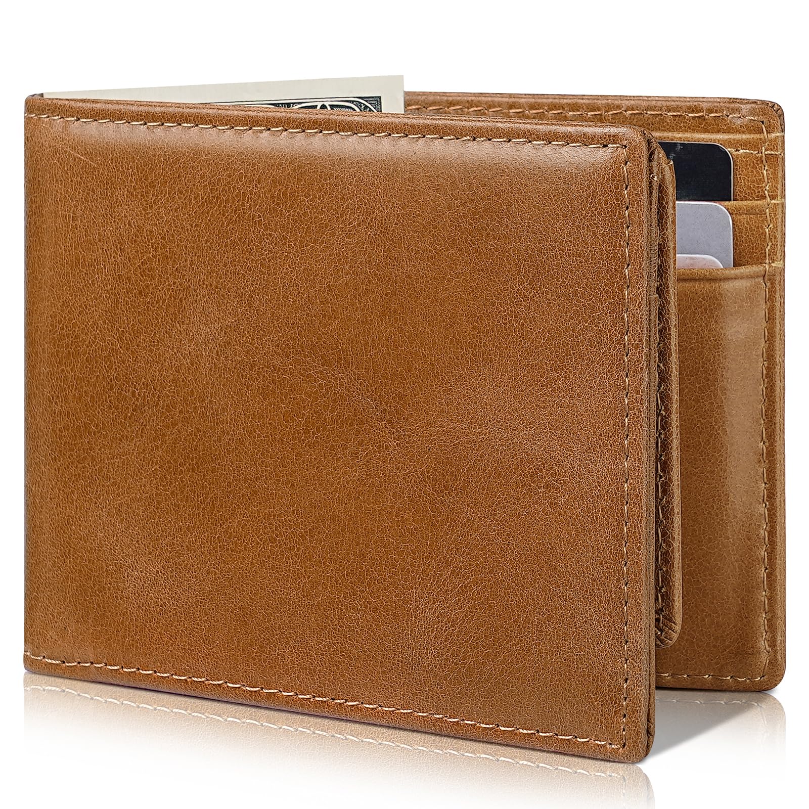Artpaxy Mens Wallet Bifold Genuine Leather RFID Blocking Wallet for Men with 2 ID Windows 12 Card Holders 2 cash pockets 1 Gift Box