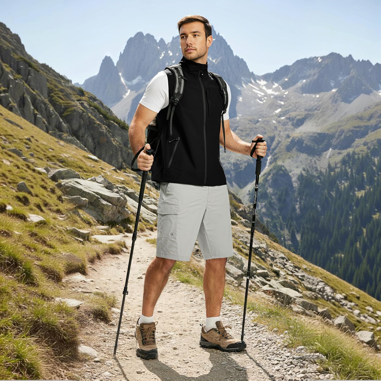 MoFiz Men's Vests Softshell Sleeveless Jacket Windproof Lightweight Golf Vest Running Hiking Cycling 3 Zip Pockets
