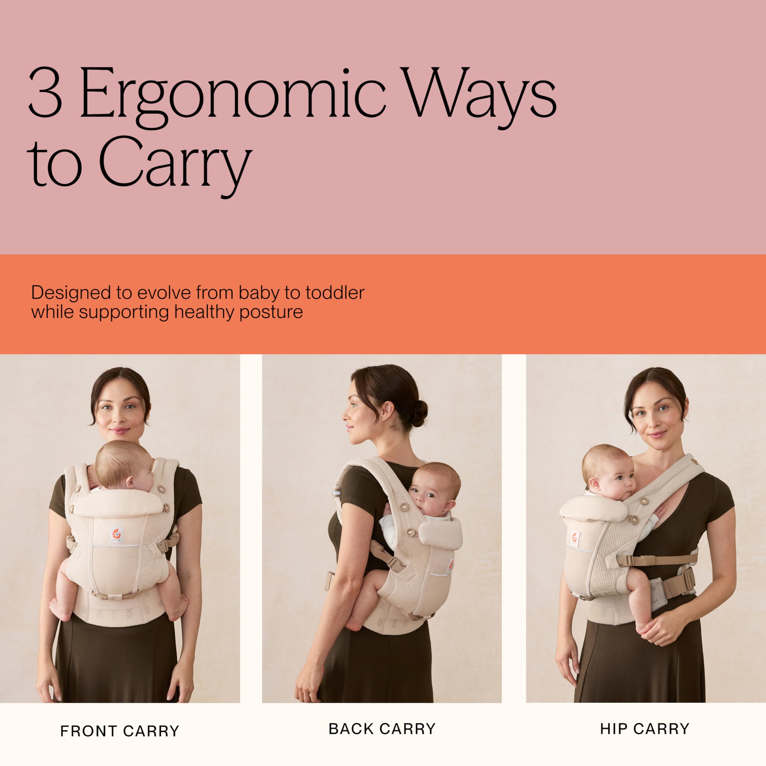Ergobaby Adapt Nosidełko dla noworodków z materiału lnianego, z 3 pozycjami, ergonomiczny, nosidełko na brzuchu, naturalny len