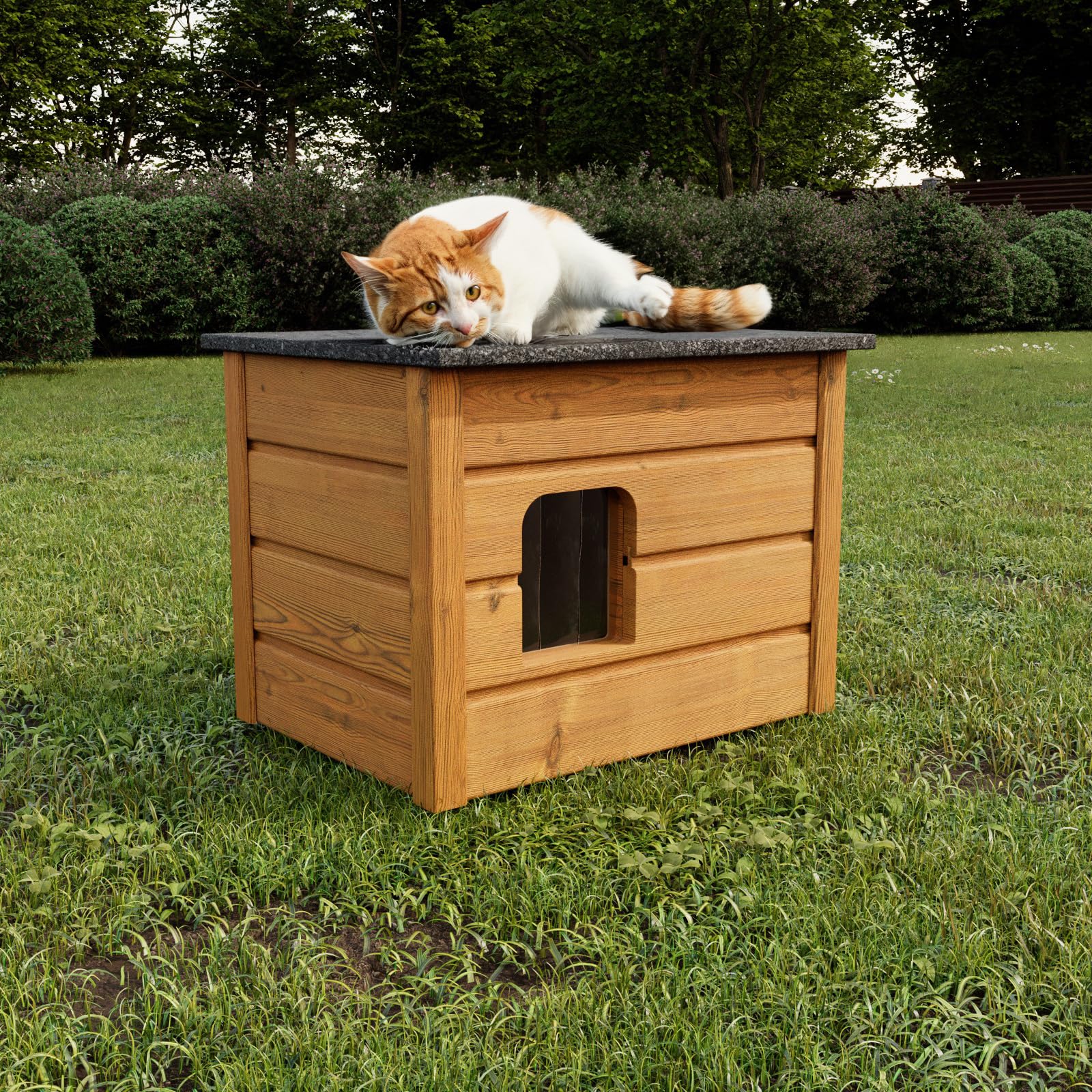 Niche pour chat 57 x 47 cm - Niche d'extérieur pour l'extérieur - Résistante à l'hiver - En bois isolée - Cachette de sécurité et confort - Marron