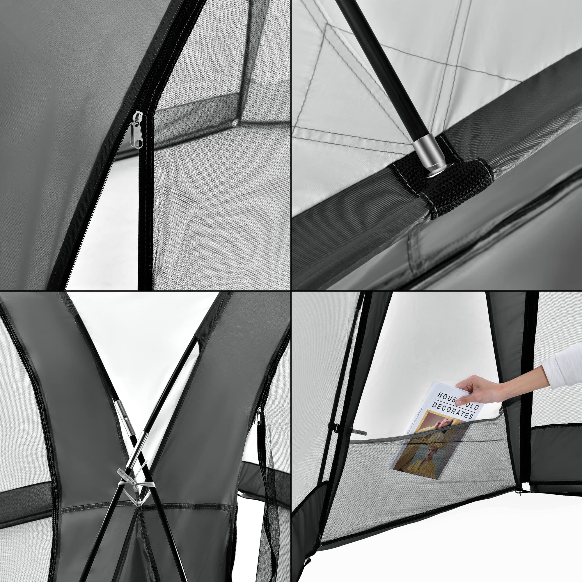 pro.tec Kuppelpavillon Grästorp Eventzelt mit LED Partyzelt inkl. Beleuchtung mit Solarmodul Festzelt wasserdicht 3,45 x 3,45 x 2,47 m Grau