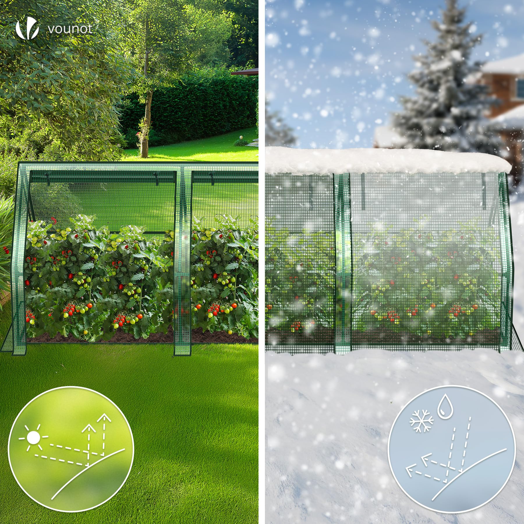 VOUNOT Invernadero de Jardín Mini 270x90x90 cm, con Techo en Punta y 3 Ventanas Enrollables con Cremallera, Cubierta PE Reforzada de 135g/m², para Semilleros, Plantas, Flores y Verduras, Verde