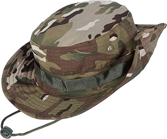 Wide Brim Boonie Hat, Men & Women Top Camo Bucket Hats for Safari Military Beach