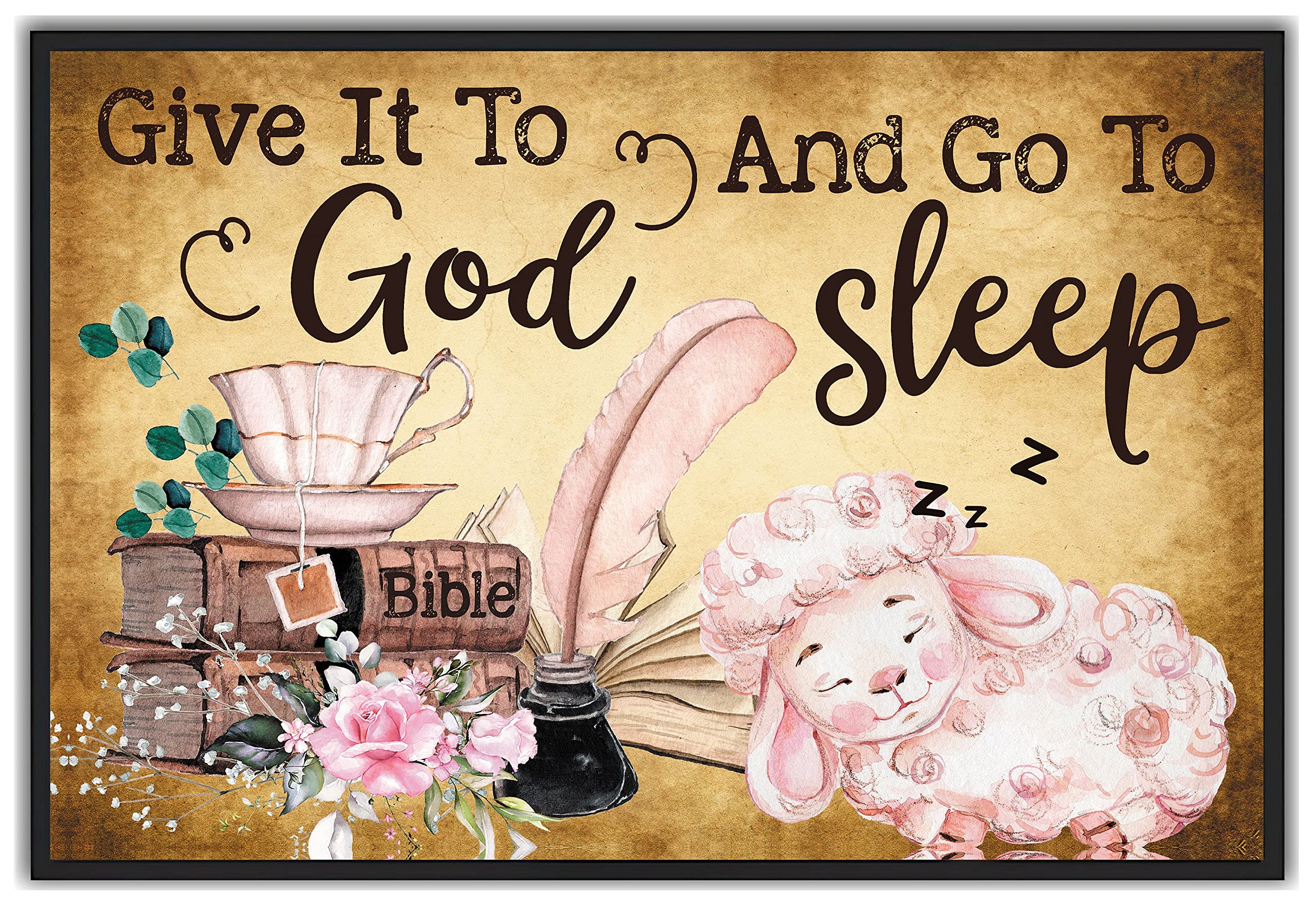 Give It to God and Go to Sleep Master Bedroom Sign Decor Metal Sign Tin Sign Decor Poster Wall Art Poster 8X12 Inches