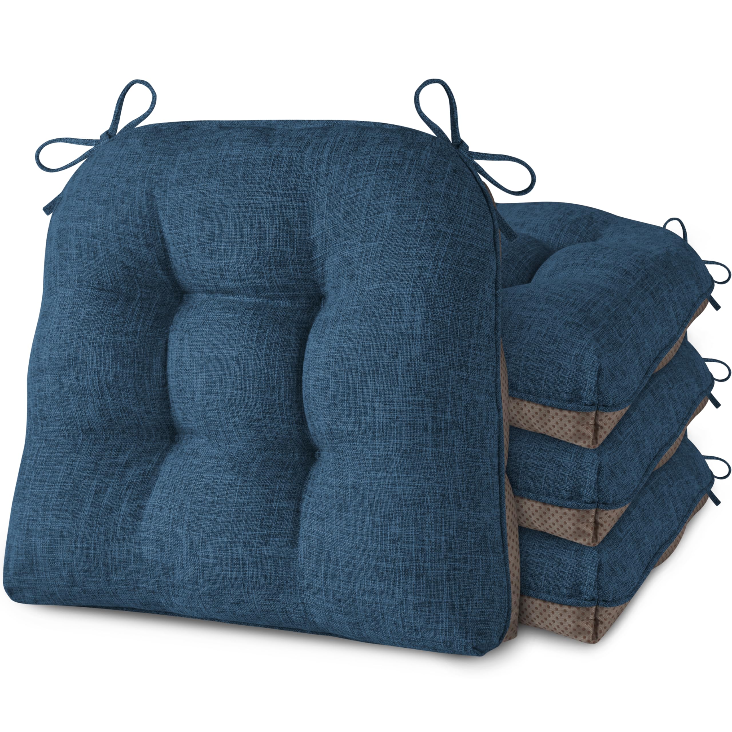 AddGrace Chair Cushions for Dining Chairs Set of 4 Kitchen Seat Cushions with Ties and Non Slip Backing Tufted Indoor Seat Pad for Kitchen Dining Room 18" x 17" x 3" Navy โ image 1