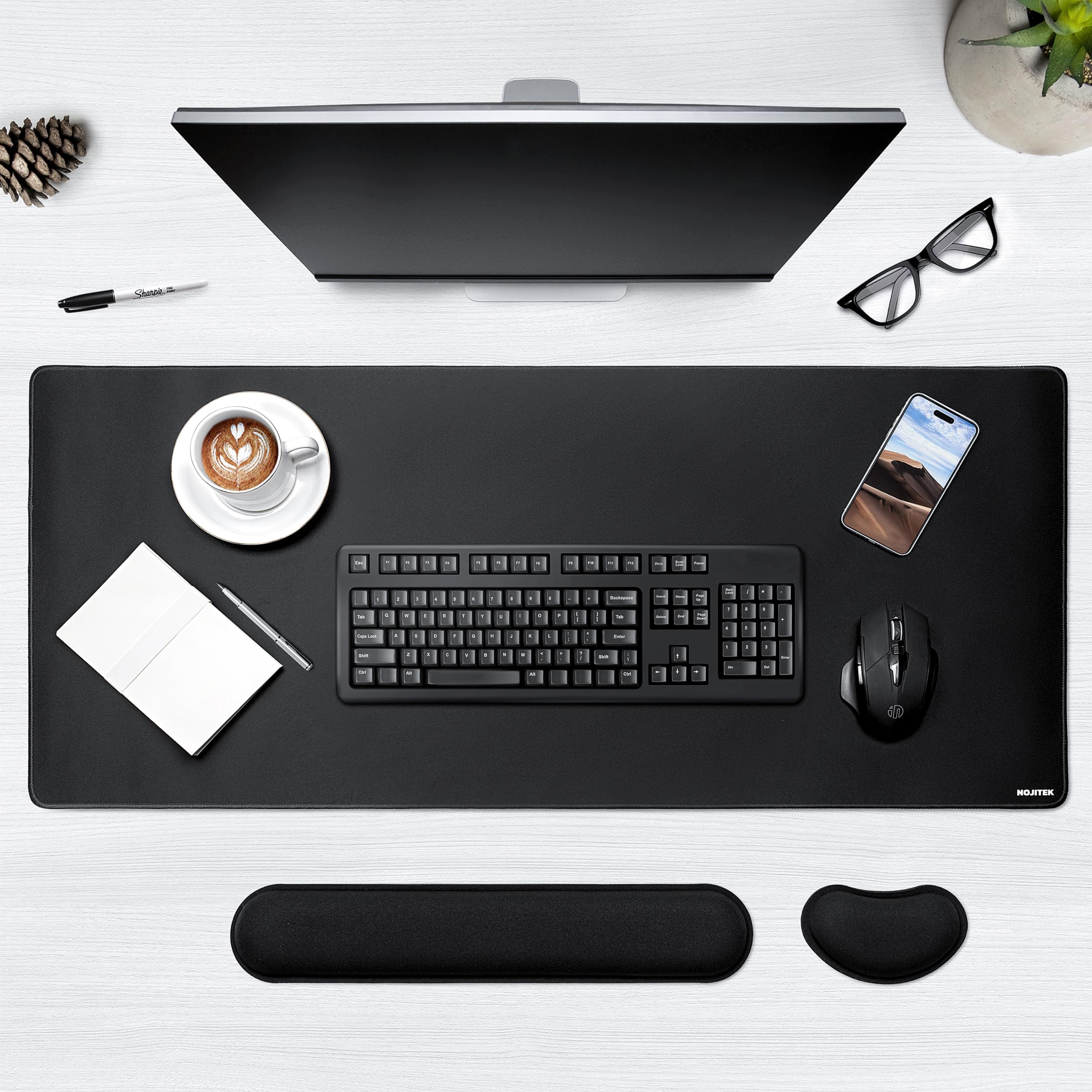 Tapis de Souris XXL 900x400x3 mm avec Repose-Poignet Souris & Clavier | Grand Tapis Ergonomique pour Bureau, Gamer & Professionnel | Imperméable, Antidérapant – sous-Main Confort Durable Noir