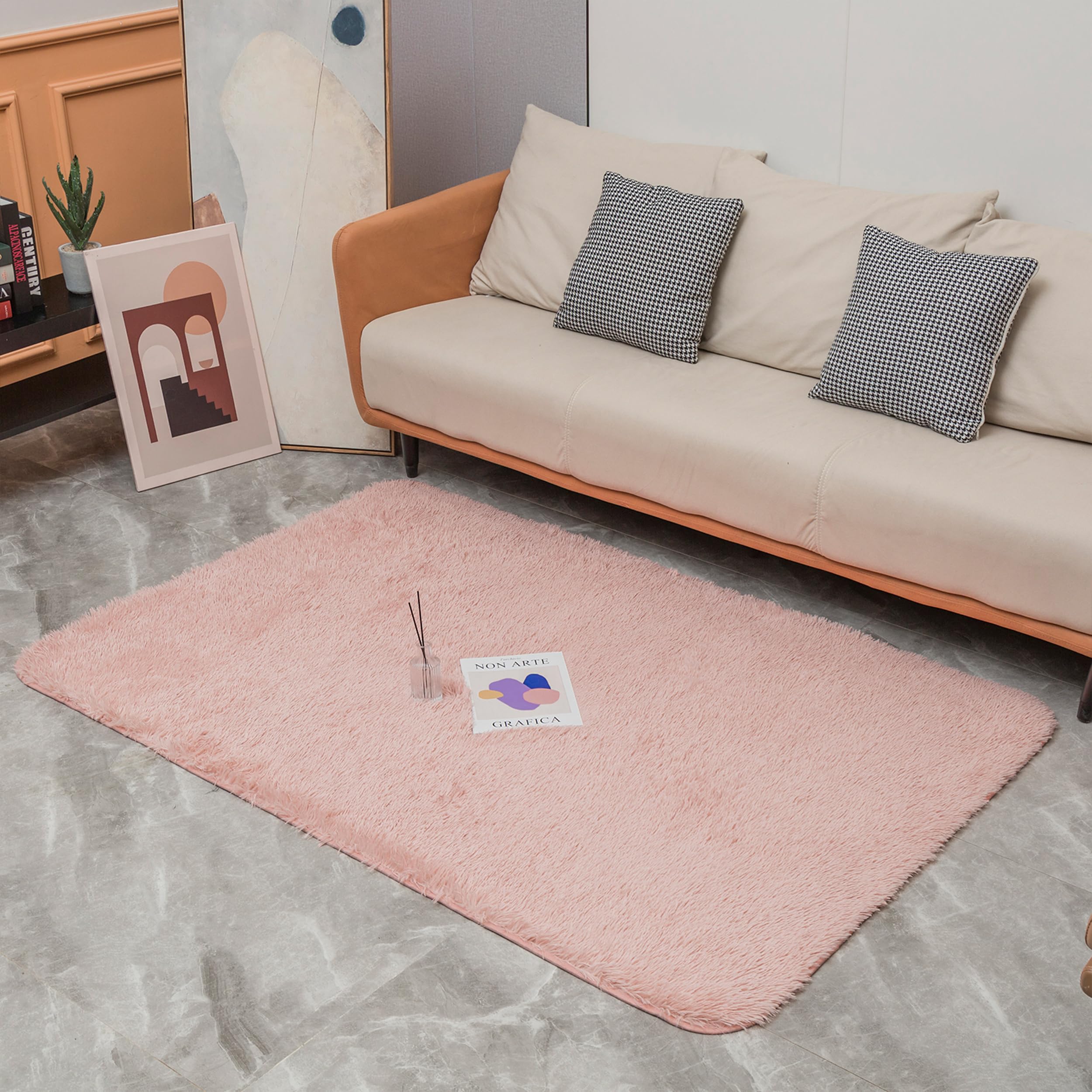 DALINA Textil Alfombra Decorativa de Pelo Largo Extra Suave -Alfombra Antideslizante para Salón Dormitorio Rectangular Rosa, 150X200CM