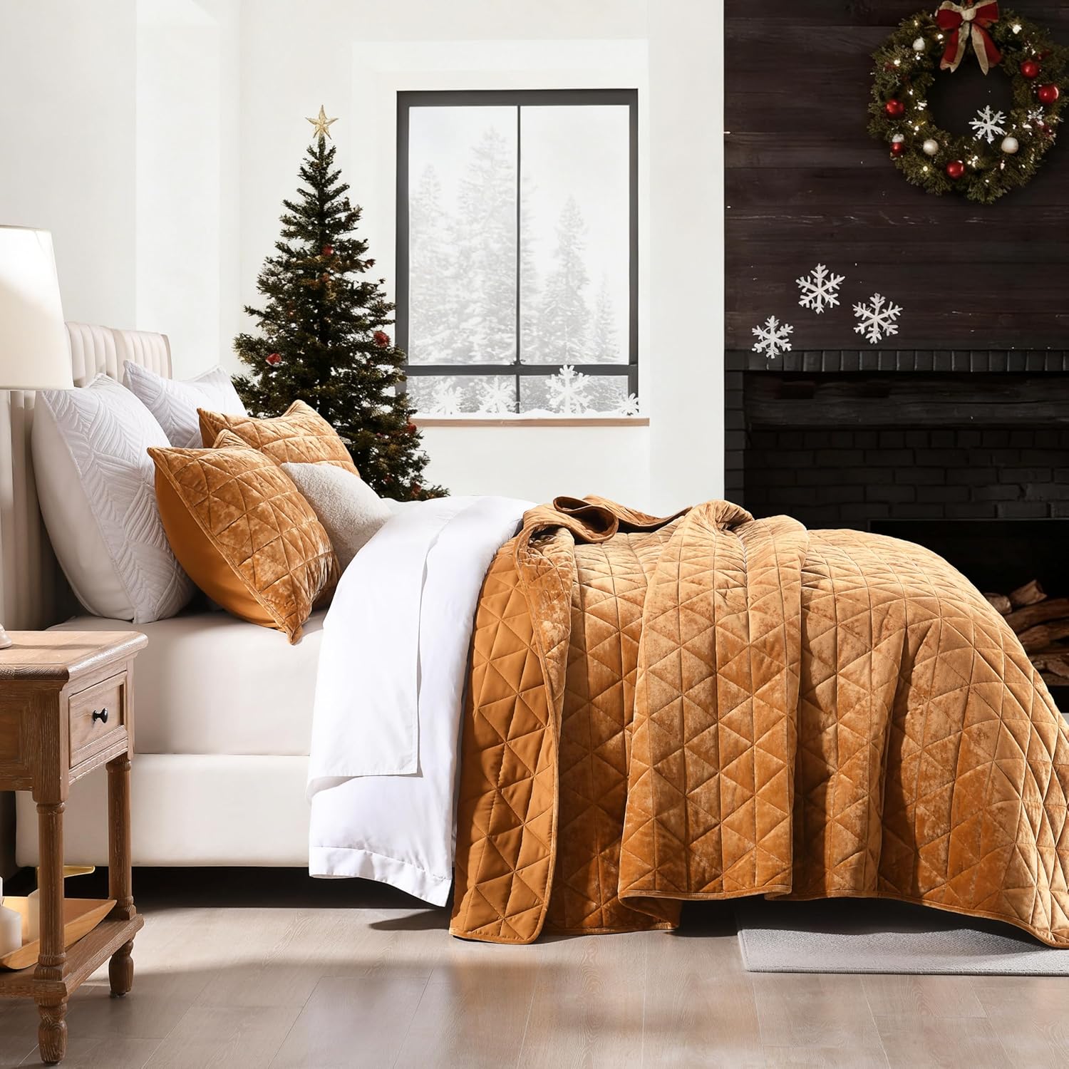 Homzard Velvet Quilt Set Queen Size Bedding Set, Caramel Gold Comforter Queen Size, Soft Bedspreads, Plush Lightweight Bedding for All Season - Image 2