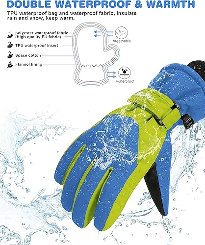 Miniatura 3 de ThxToms Guantes de invierno para niños, impermeables, guantes de nieve para niños y niñas, clima frío, deportes al aire libre, snowboard, bicicleta