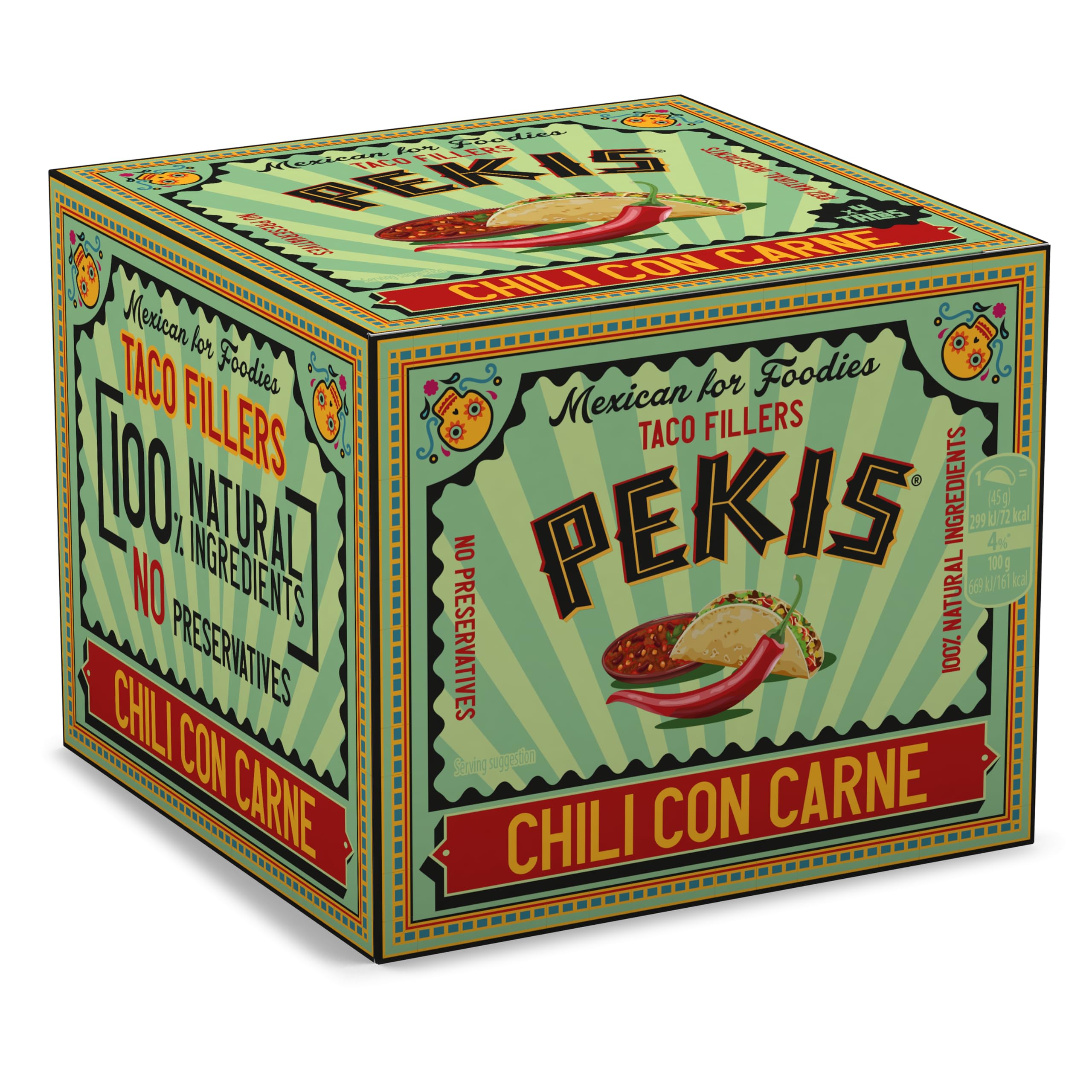 Pekis Chili Con Carne Ready Meal 180g | 30% Beef with Black Beans & Tomato | High Protein | Ready in 60 Seconds | No Preservatives | Serves 4 Taco Shells | Ideal for Tacos & Wraps
