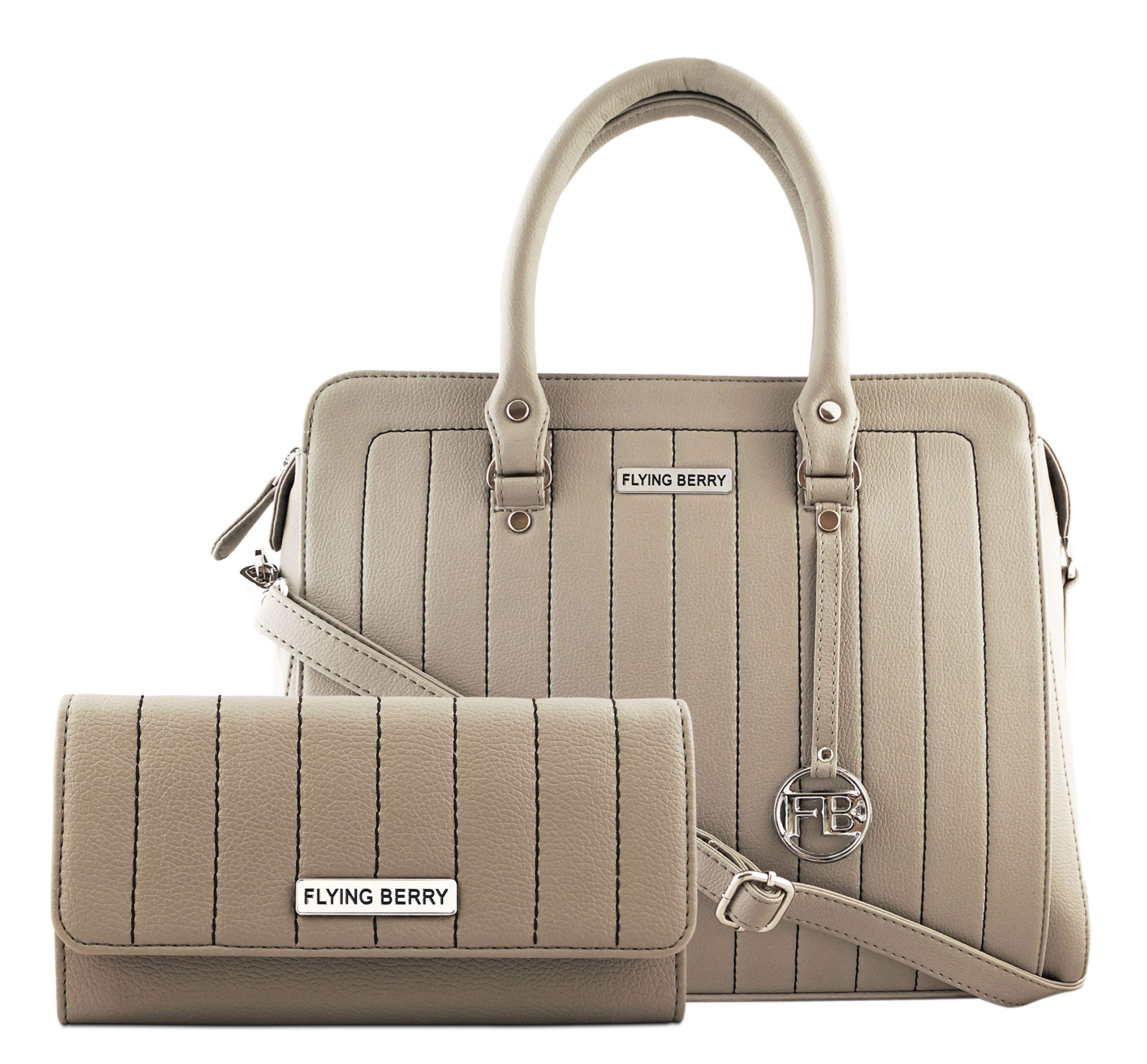 FLYING BERRYWomens Satchels bags Combo Set of 2, 1 handbag, 1 clutch wallet, GREY, FREE SIZE