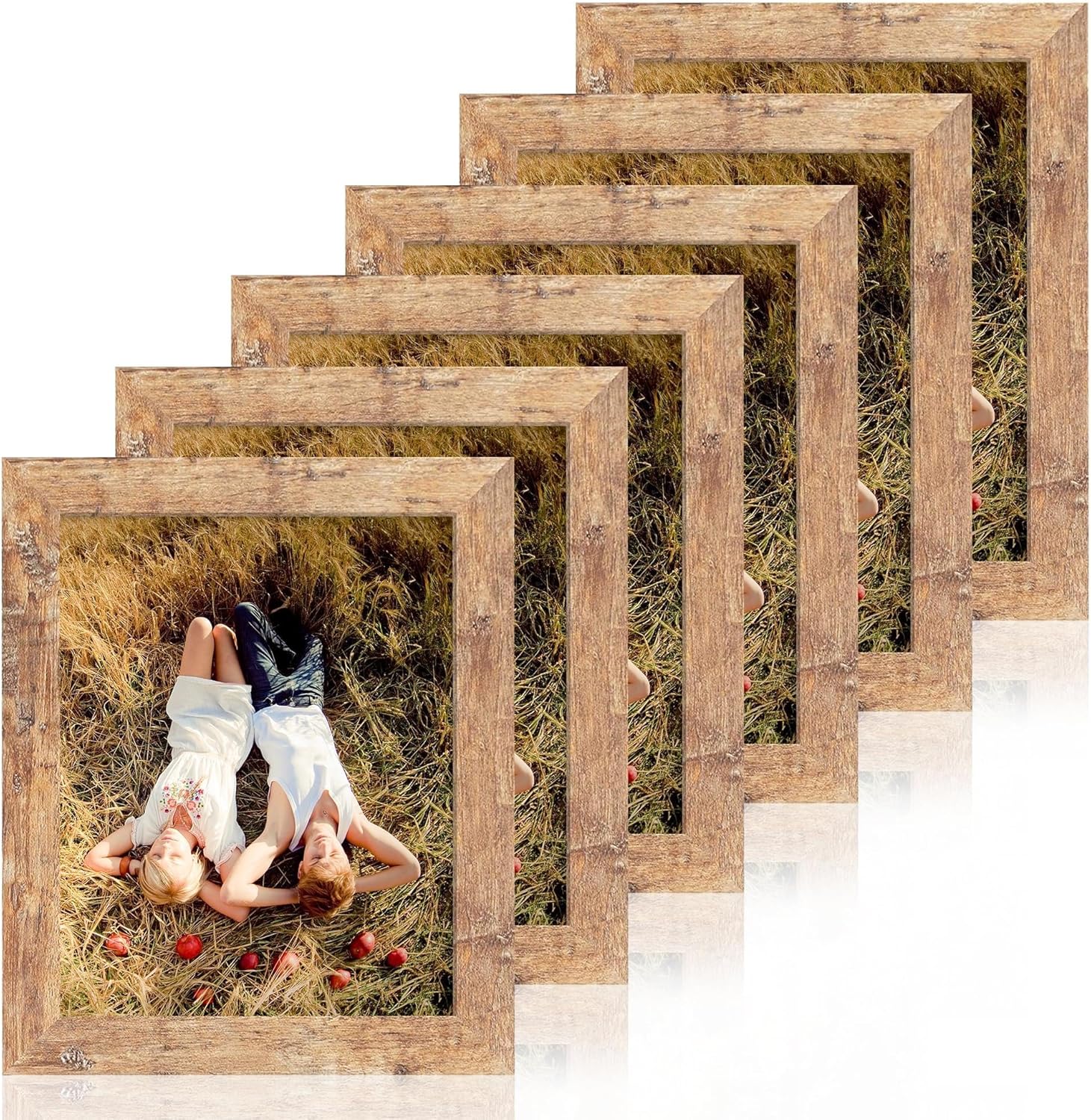 iRahmen 8x10 Picture Frame Set of 6, Brown Rustic Frame with High Definition Real Glass, 8 x 10 Wood Photo Frames for Tabletop Display and Wall Mounting