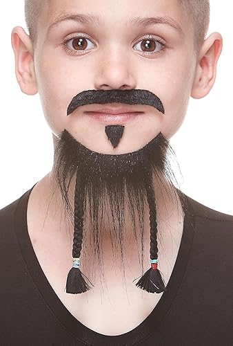 Mustaches Parche para barba falsa y alma, autoadhesivo, pequeño, trenzado pirata, pelo facial falso para niños, color negro