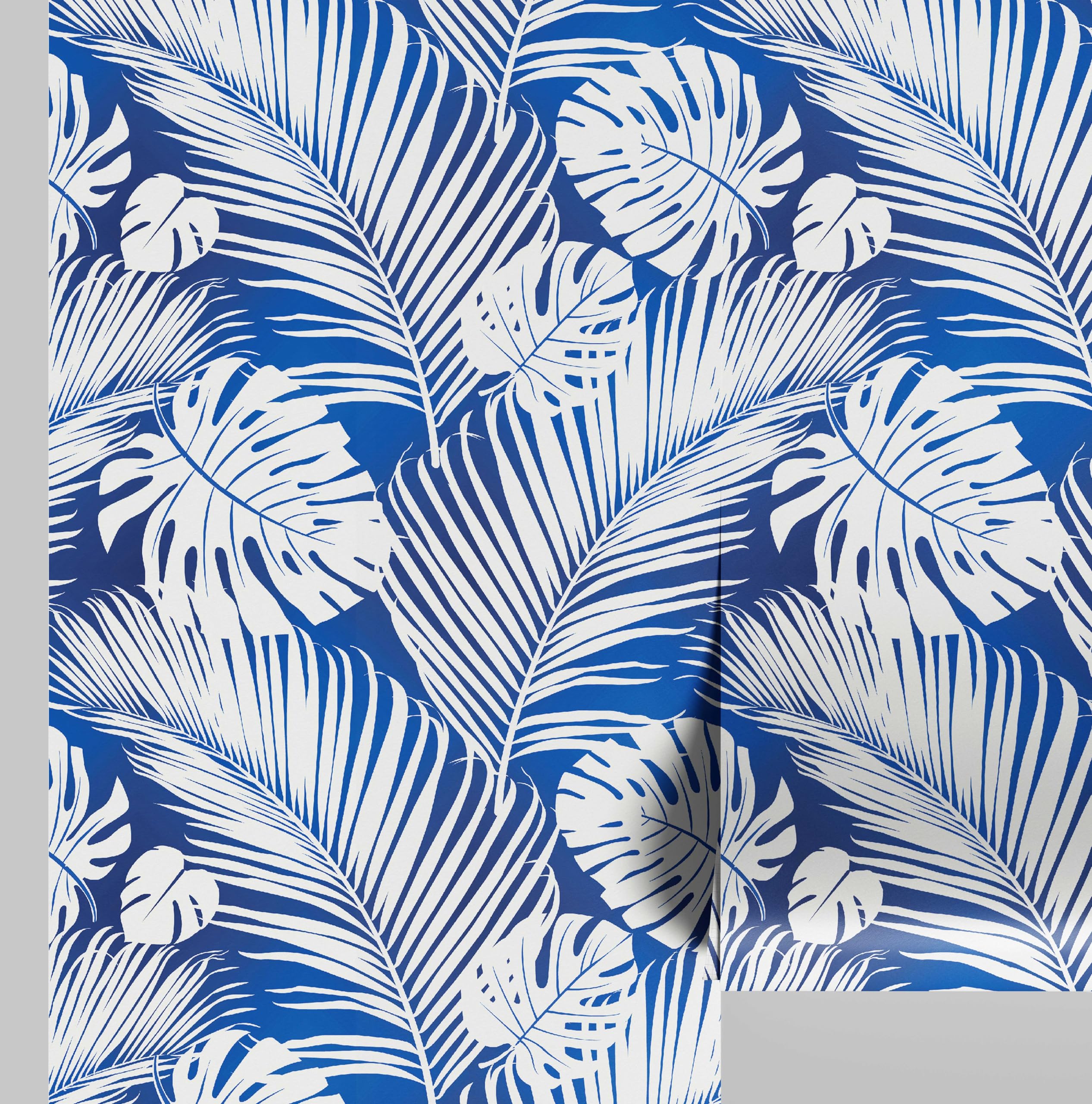 Revêtement mural bleu avec motif tropical amovible en rouleau de 63x304 cm