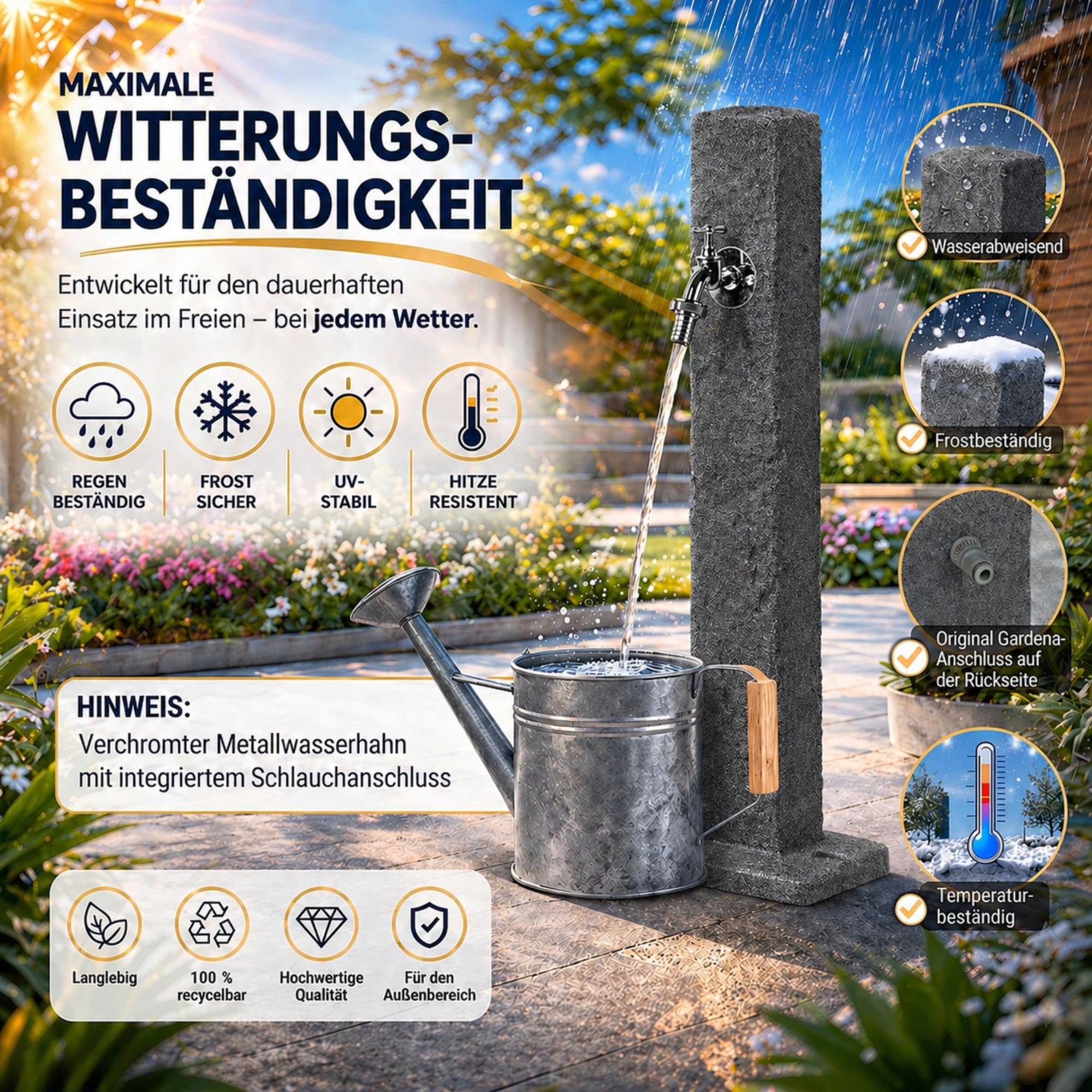 YourCasa Wassersäule Garten Granit-Optik | Wasserzapfsäule mit Wasserhahn Anschluss | 98 cm Standbrunnen Zapfstelle Wasserstelle Außenbereich Witterungsbeständig UV-stabil Frostsicher (Anthrazit)
