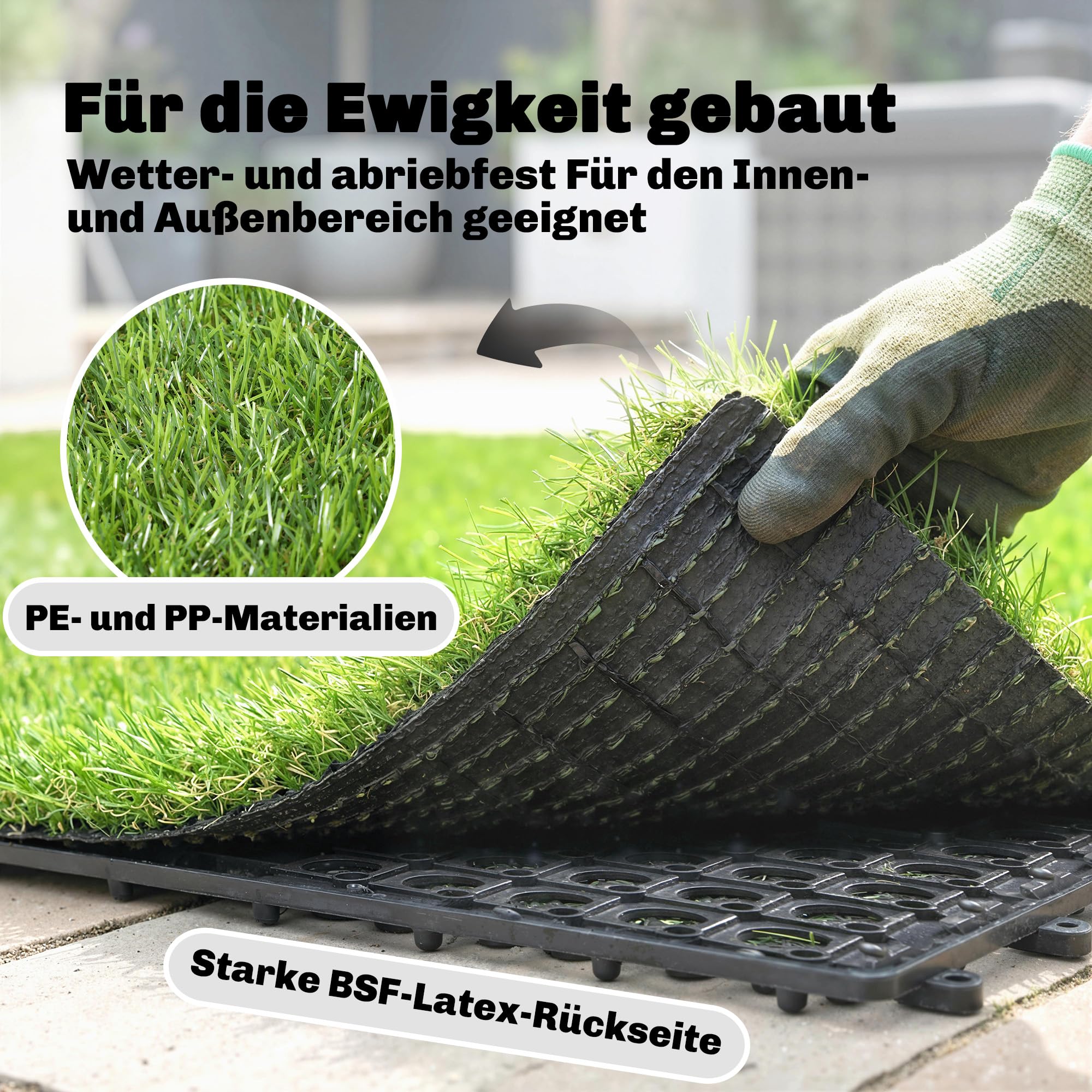 Outsunny 22er Set Kunstrasen Fliesen 30x30 cm Rasenfliesen mit Drainagesystem, 2m² Rasenteppich Kunststoff Grasmatte Künstlicher Rasen Bodenbelag Grasfliese für Balkon, Terrasse Garten Outdoor Grün