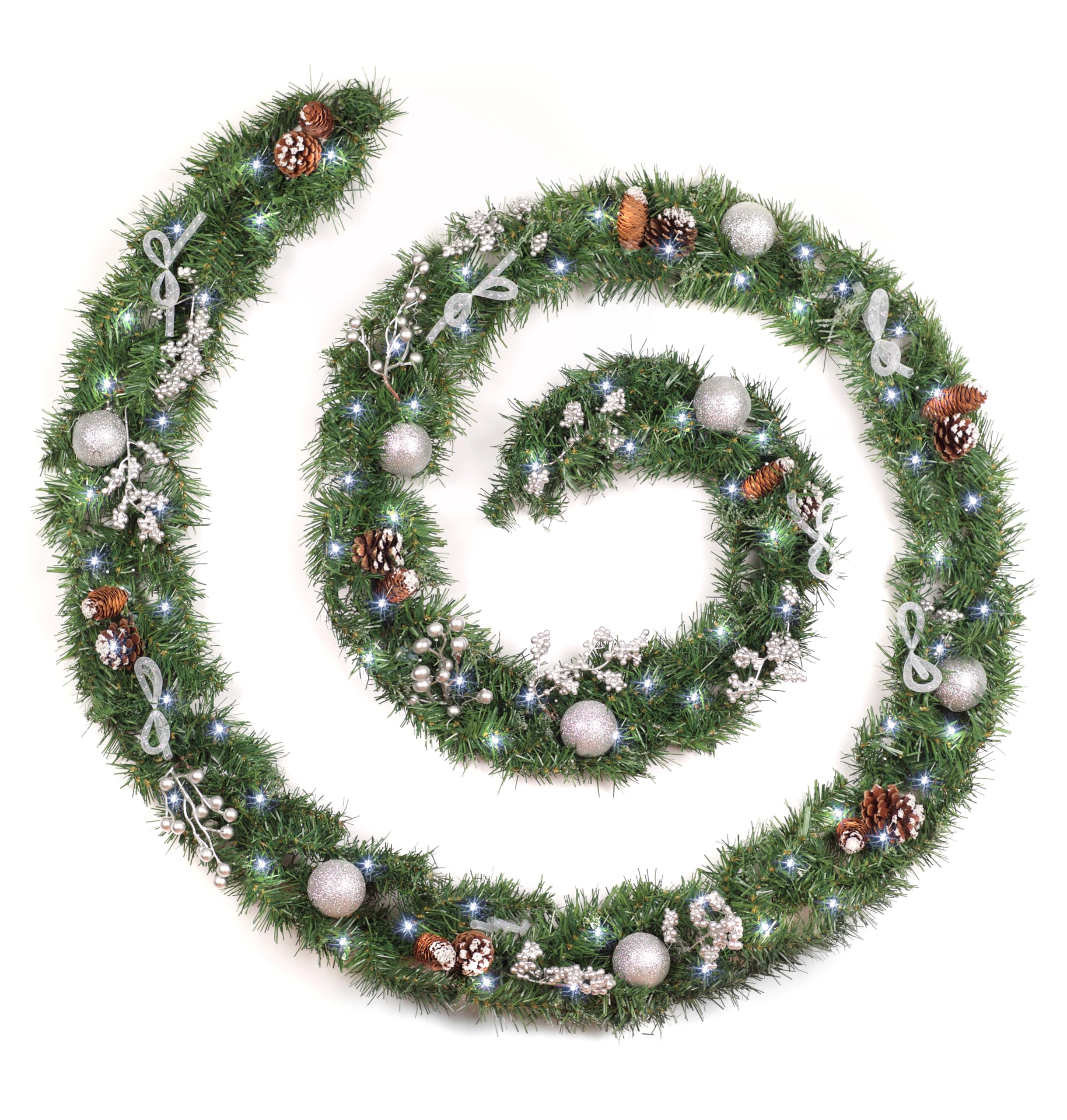 Best Artificial 12ft / 360cm Decorated Frozen Christmas Garland with Realistic Ice Crystals with 100 Bright White Battery Lights